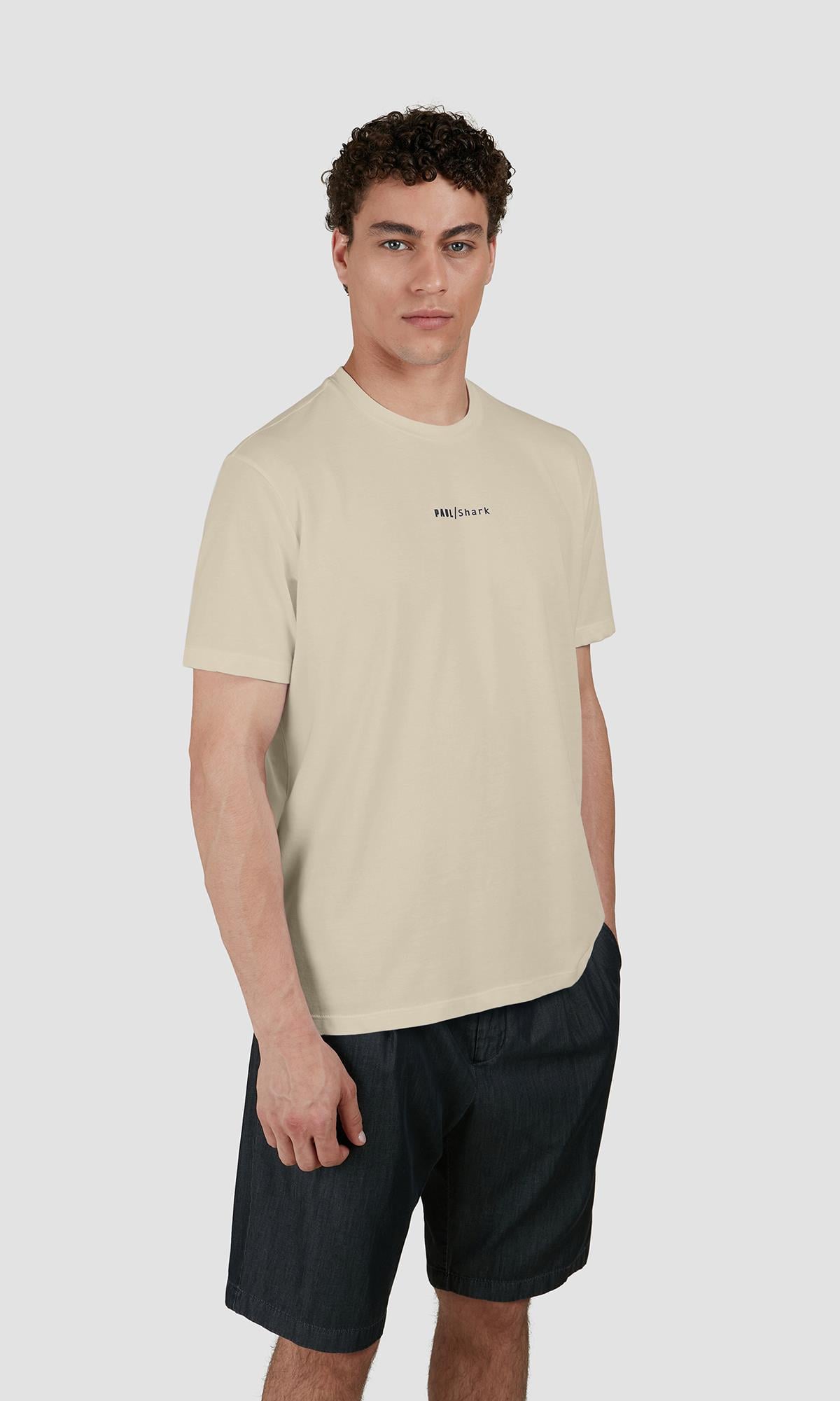 Paul Shark Paul Shark Erkek Regular Fit Yuvarlak Yaka İnce %100 Pamuklu Kısa Kollu Bej T-Shirt 25411060-348