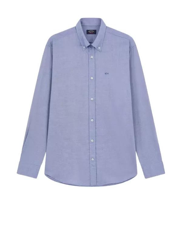 Paul Shark Paul Shark Erkek Regular Fit Dokuma Kumaş Gömlek Yaka Uzun Kollu Mavi Gömlek C0P3030D-503