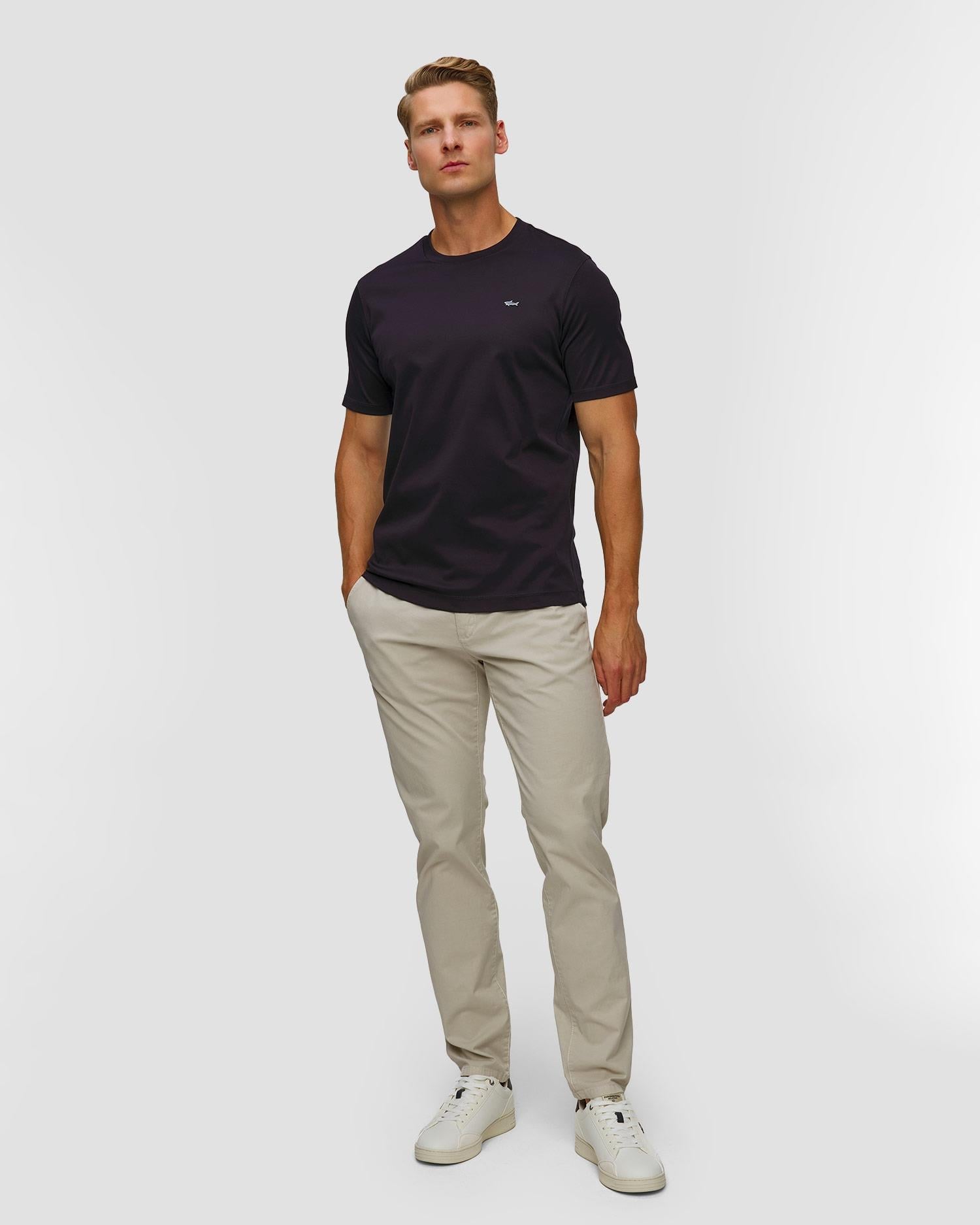 Paul Shark Paul Shark Erkek Regular Fit Yuvarlak Yakalı %100 Pamuklu Shark Logolu Kısa Kollu Lacivert-Gümüş T-Shirt 15311610-50F