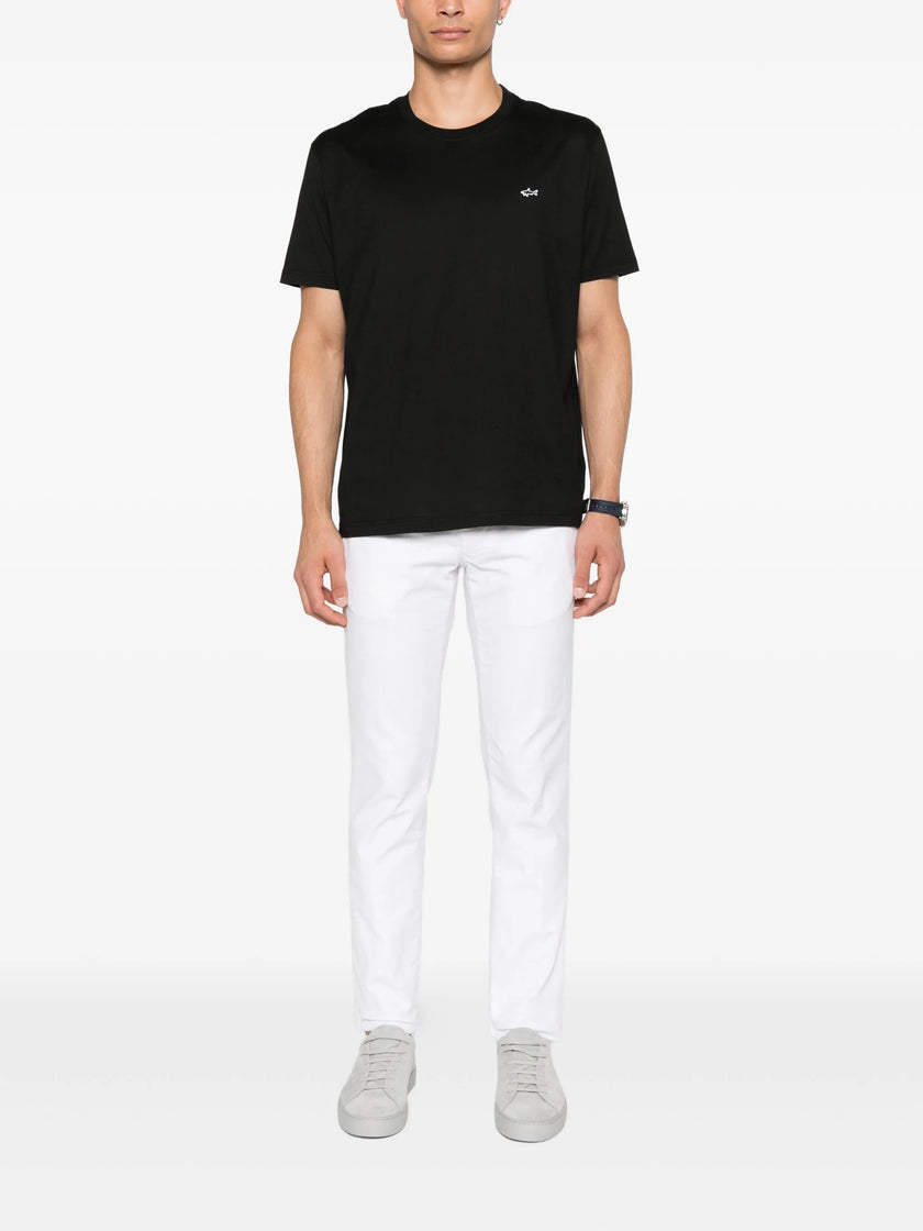 Paul Shark Paul Shark Erkek Regular Fit Ribanalı Yakalı Metalik Logo Detaylı Pamuklu Kısa Kollu Siyah T-Shirt 99311005A-011