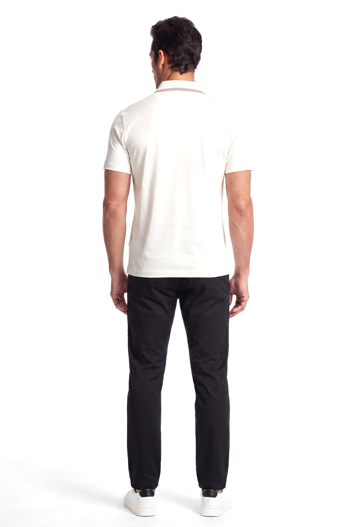 Paul Shark Paul Shark Erkek Regular Fit Logo İşlemeli Pamuklu Kısa Kollu Ekru Polo Yaka T-Shirt 26411270-108