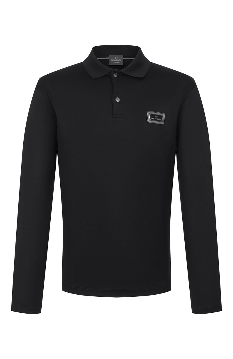 Paul Shark Paul Shark Erkek Regular Fit Pamuklu Logo Etiketli Uzun Kollu Siyah Polo Yaka T-Shirt 16311728-11D