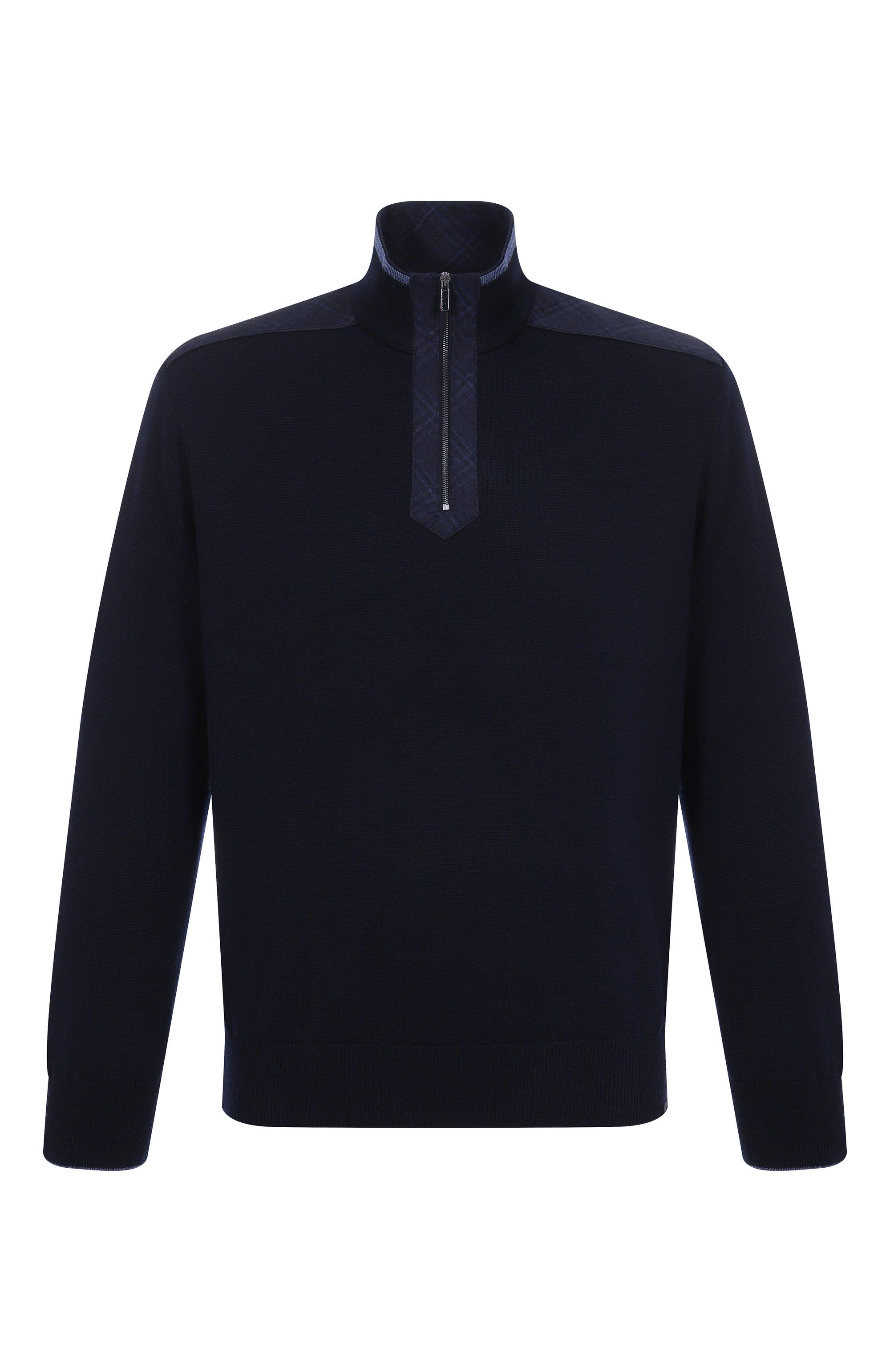 Paul Shark Paul Shark Erkek Regular Fit Yarım Fermuarlı Omuzları Desenli %100 Saf Yün Triko Lacivert Triko 15311138-050