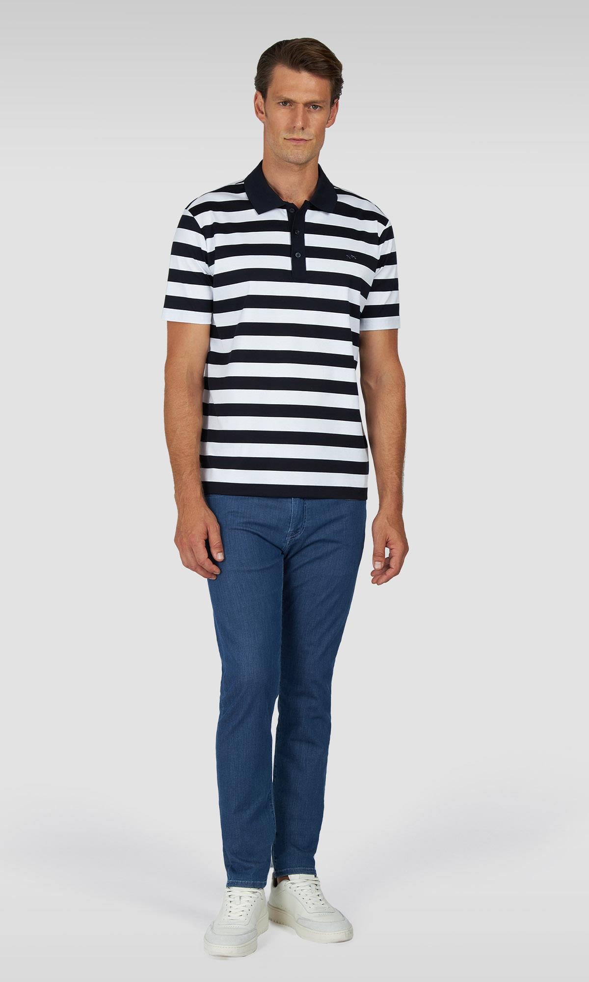 Paul Shark Paul Shark Erkek Regular Fit Yatay Çizgili %100 Pamuklu Kısa Kollu Lacivert-Beyaz Polo Yaka T-Shirt 15311749-321