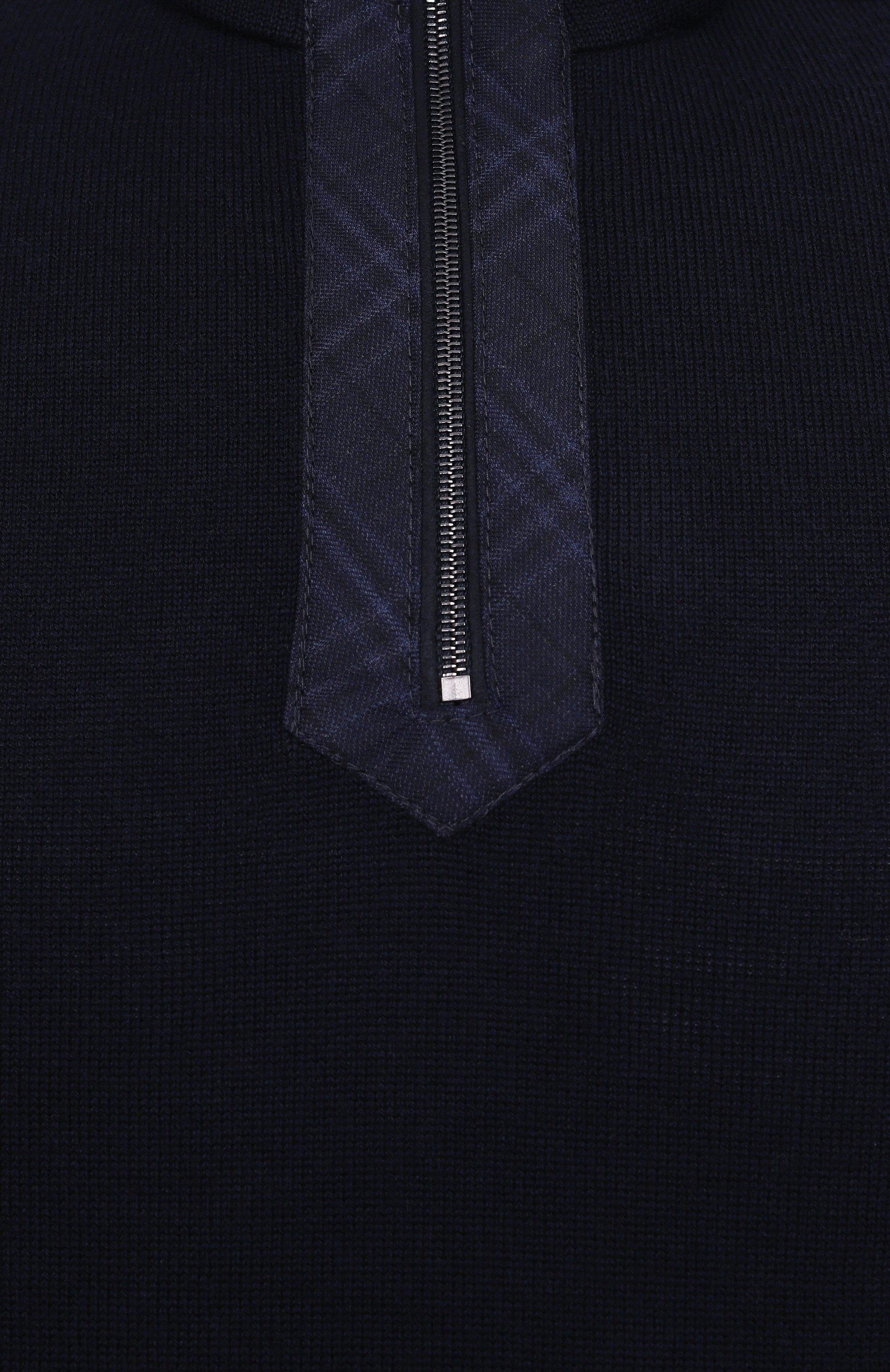 Paul Shark Paul Shark Erkek Regular Fit Yarım Fermuarlı Omuzları Desenli %100 Saf Yün Triko Lacivert Triko 15311138-050