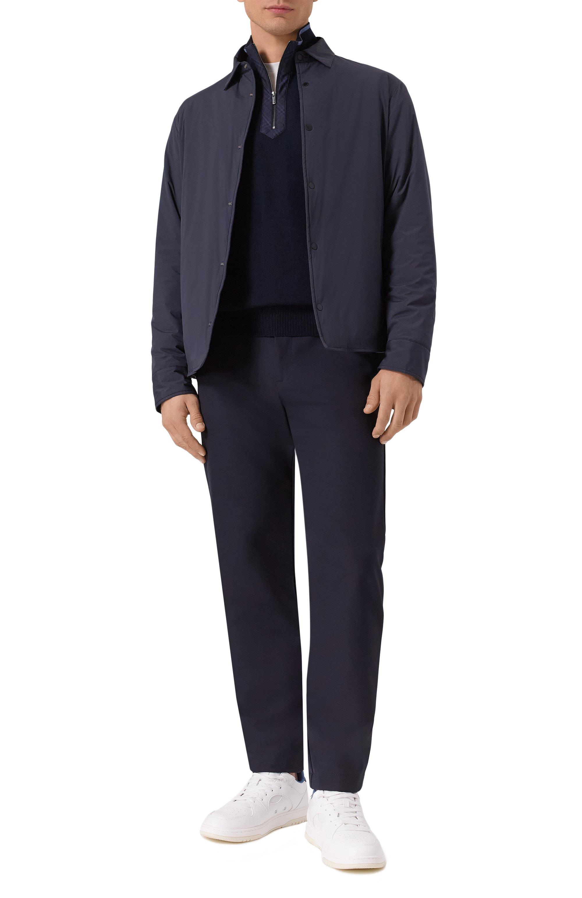 Paul Shark Paul Shark Erkek Regular Fit Yarım Fermuarlı Omuzları Desenli %100 Saf Yün Triko Lacivert Triko 15311138-050