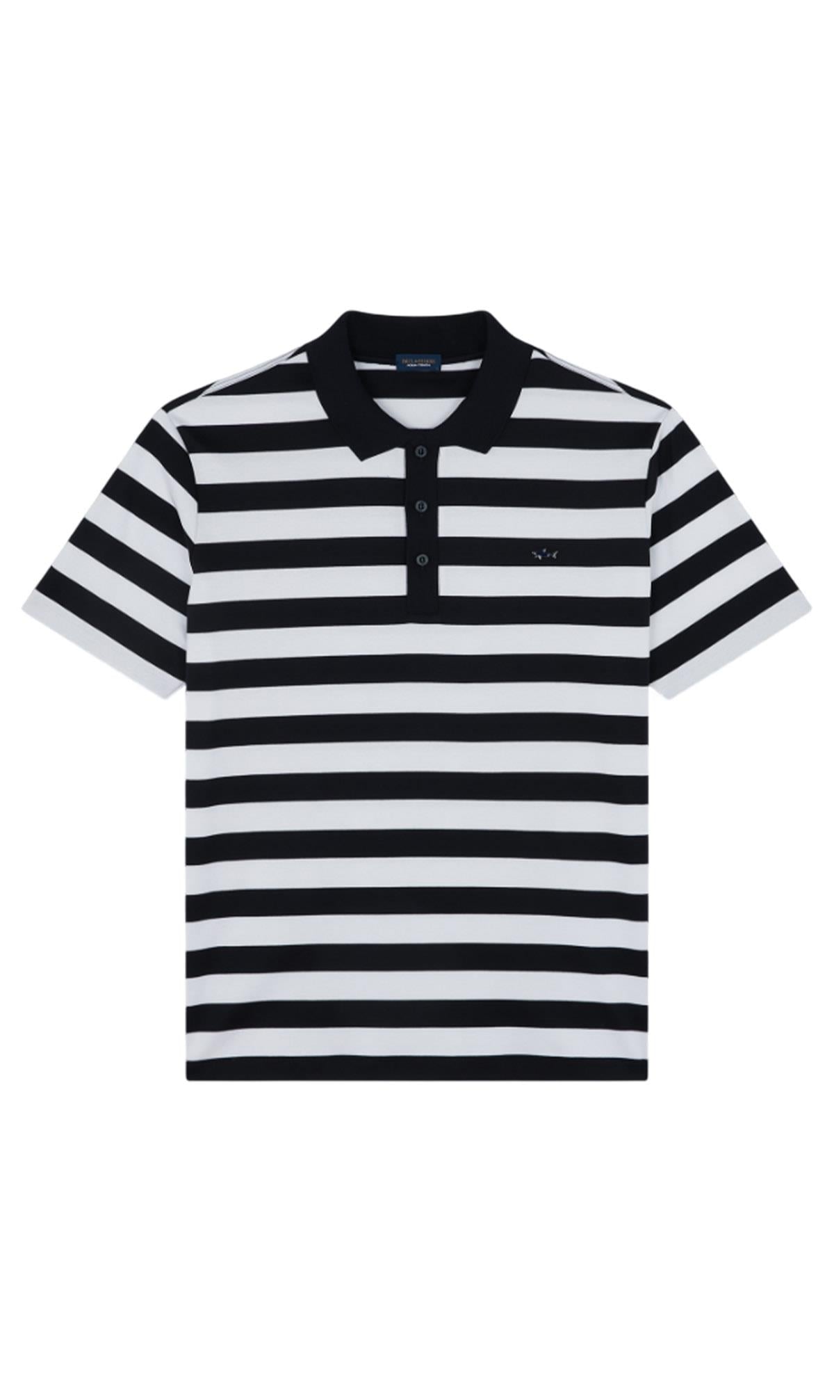 Paul Shark Paul Shark Erkek Regular Fit Yatay Çizgili %100 Pamuklu Kısa Kollu Lacivert-Beyaz Polo Yaka T-Shirt 15311749-321