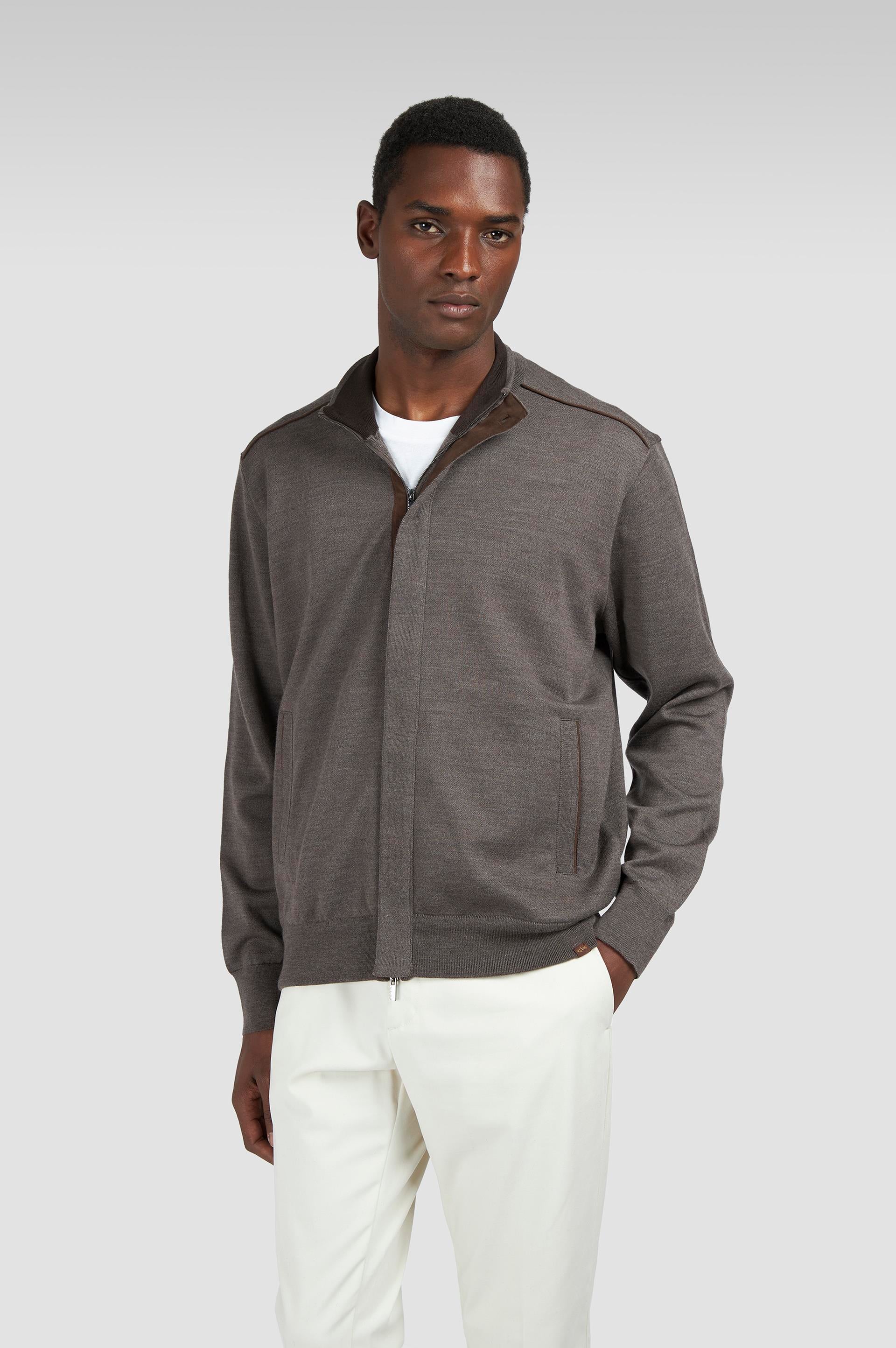 Paul Shark Paul Shark Erkek Regular Fit %100 Yün Dik Yaka Uzun Kollu Kahverengi Triko 15311203-365