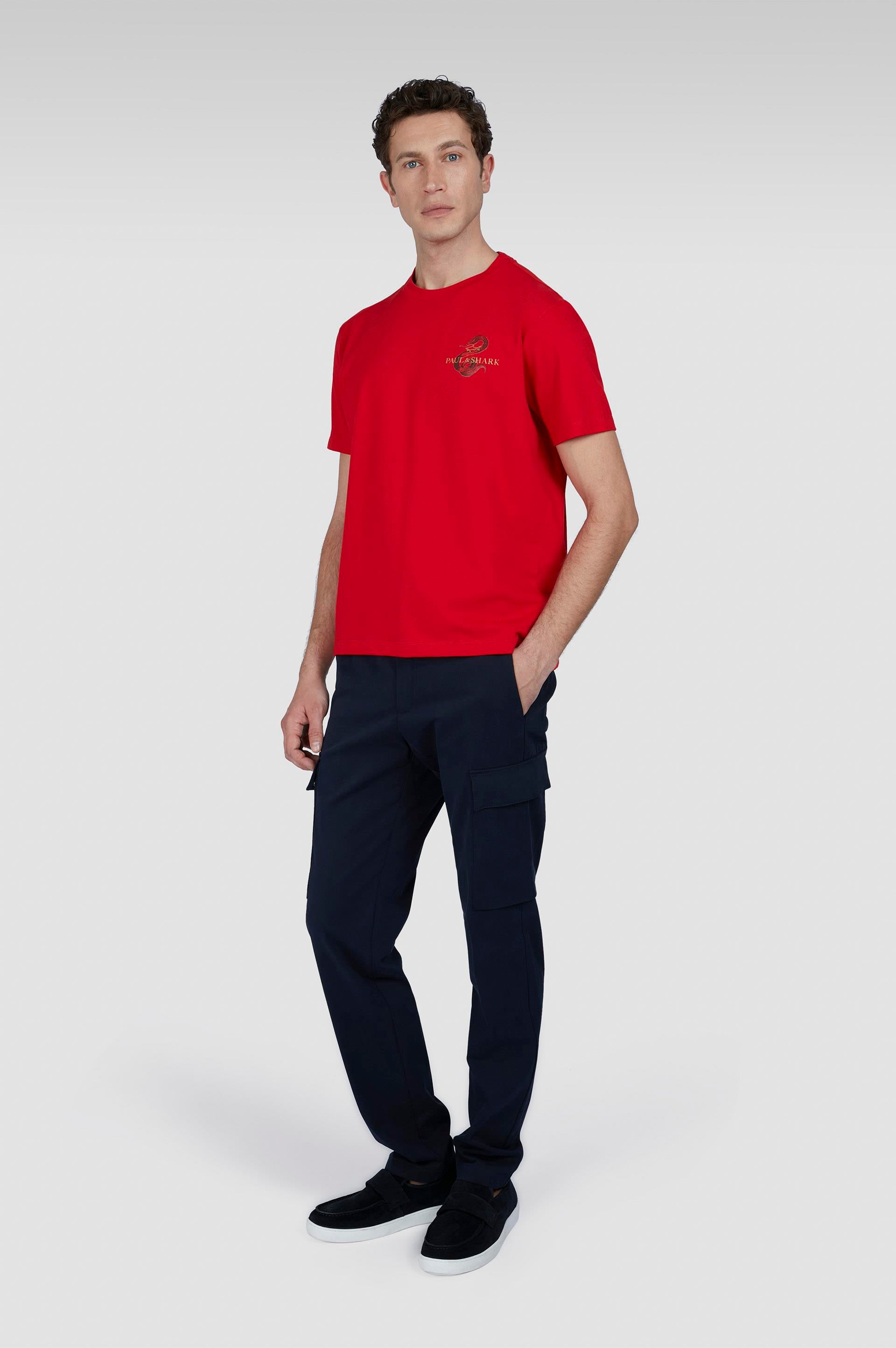 Paul Shark Paul Shark Erkek Regular Fit Grafik Baskılı Pamuklu Yuvarlak Yaka Kısa Kollu Kırmızı T-Shirt 25411101-577