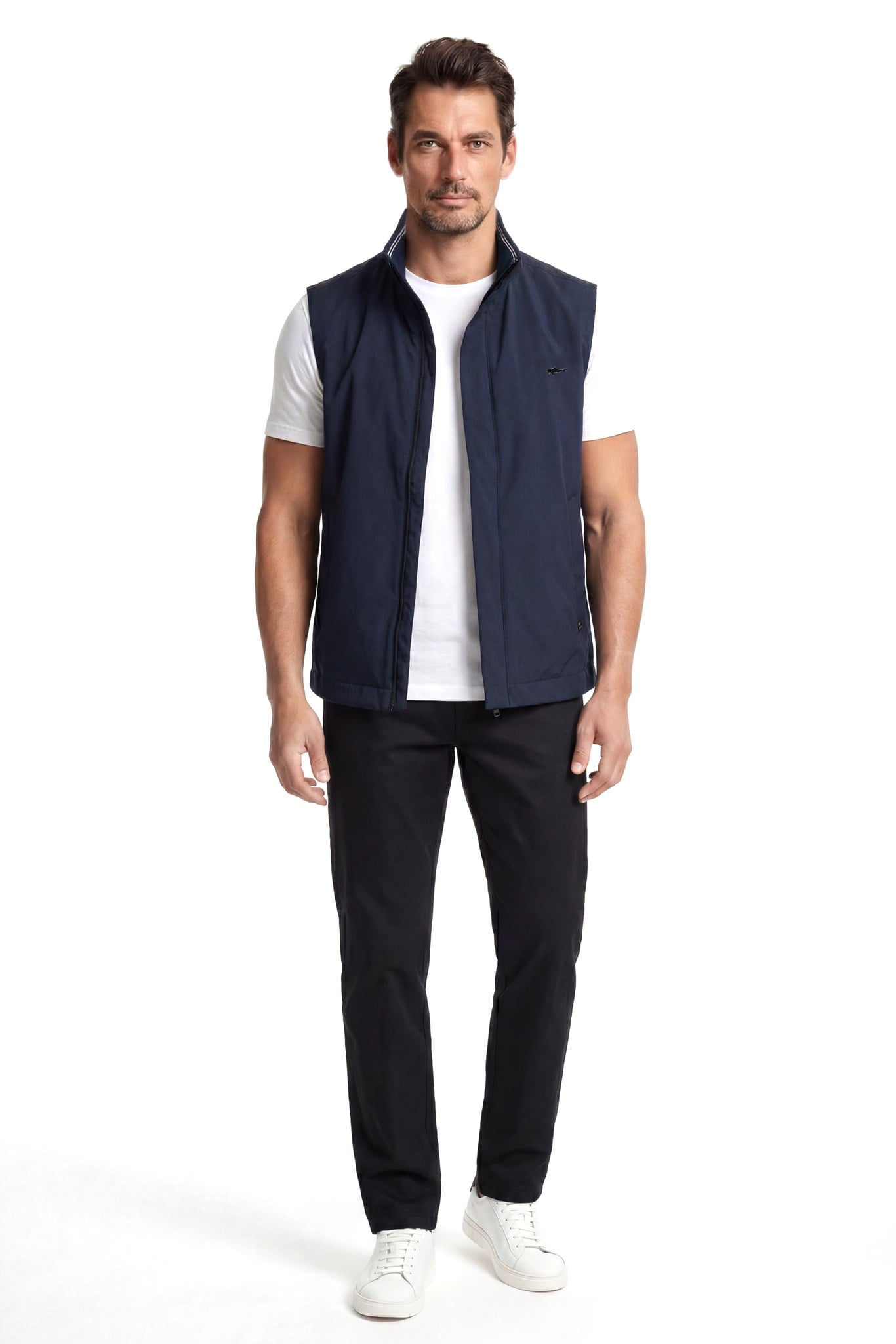 Paul Shark Paul Shark Erkek Regular Fit Kolu Cep Detaylı Dik Yaka Fermuarlı Lacivert Yelek 25412657SM-013