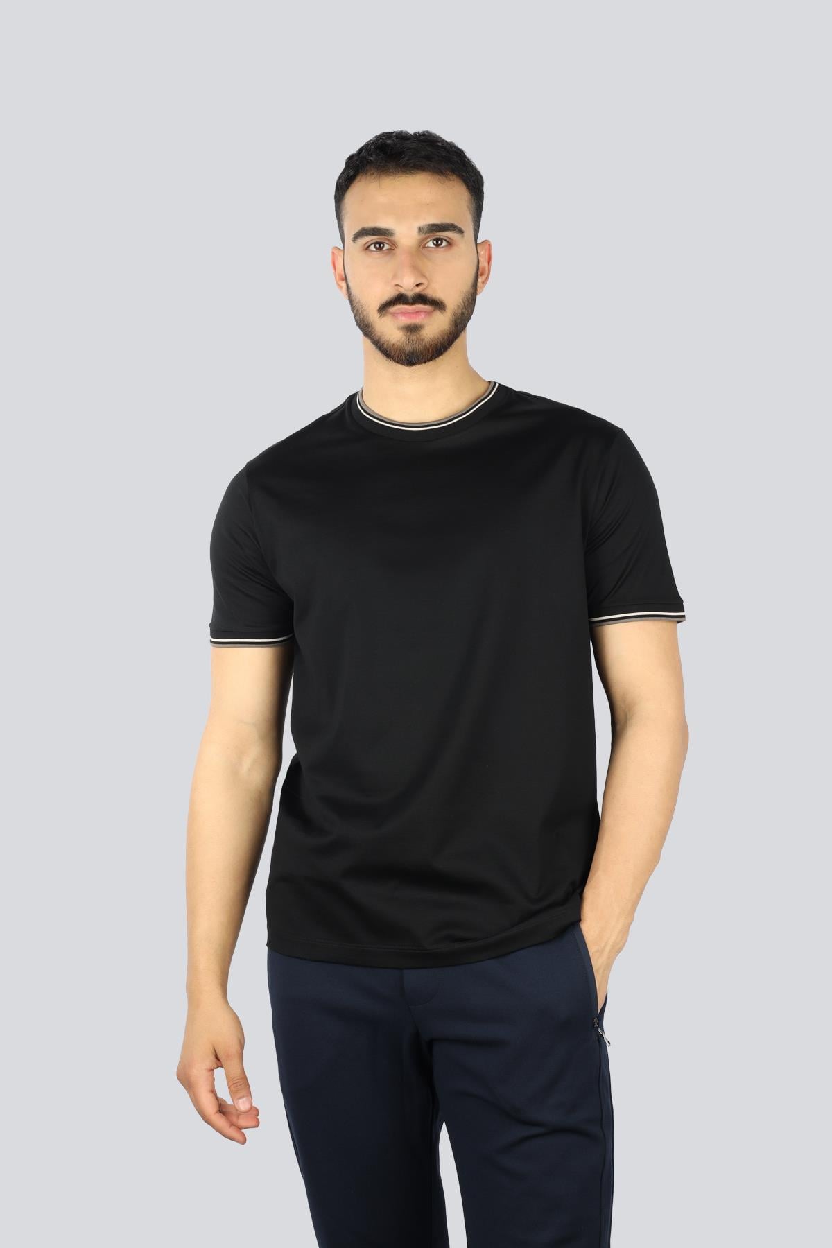 Paul Shark Paul Shark Erkek Regular Fit Yuvarlak Yaka %100 Pamuklu Kısa Kollu Siyah T-Shirt 25411025-011