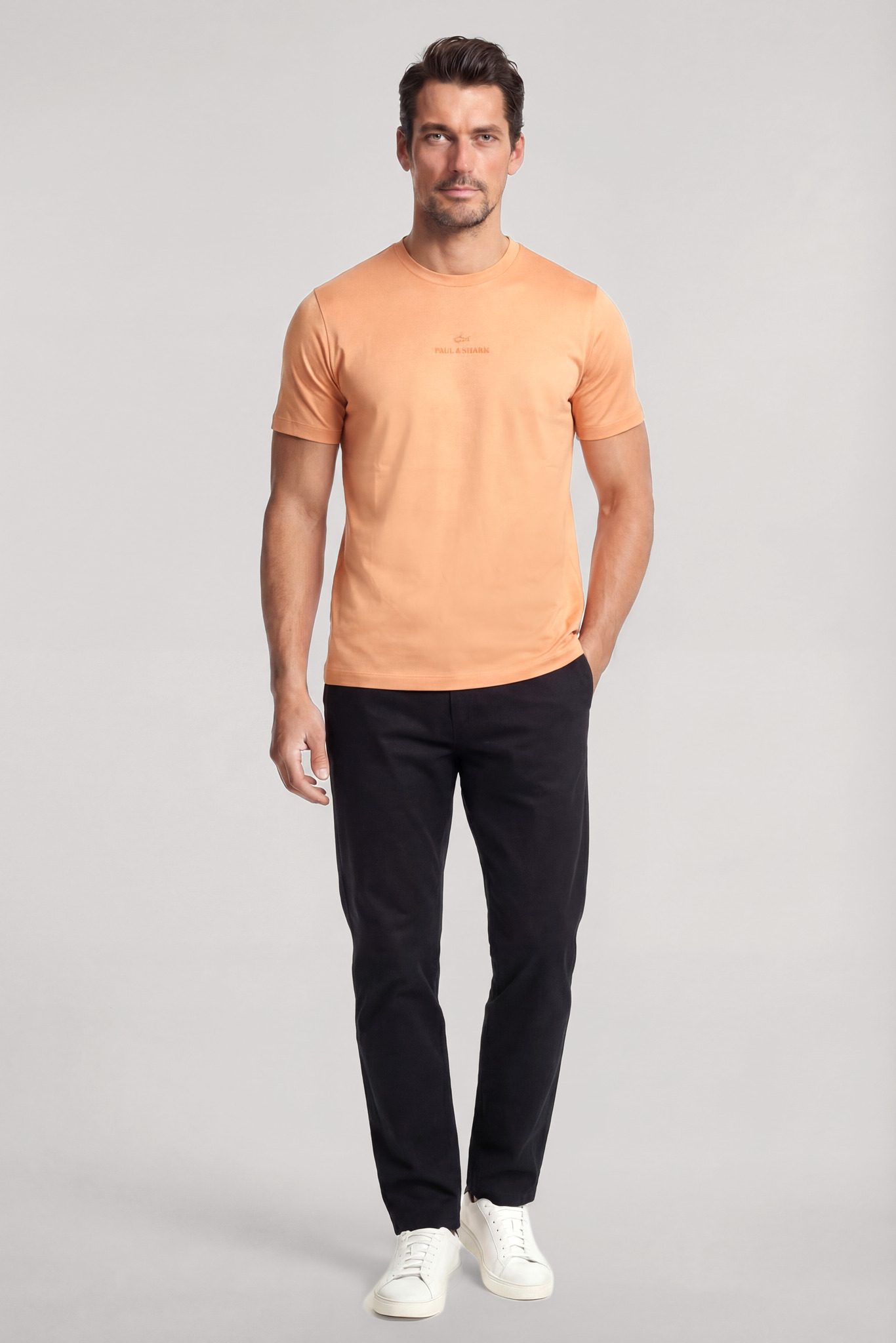 Paul Shark Paul Shark Erkek Regular Fit Yuvarlak Yakalı Pamuklu Logo İşlemeli Kısa Kollu Turuncu T-Shirt 26411049-231