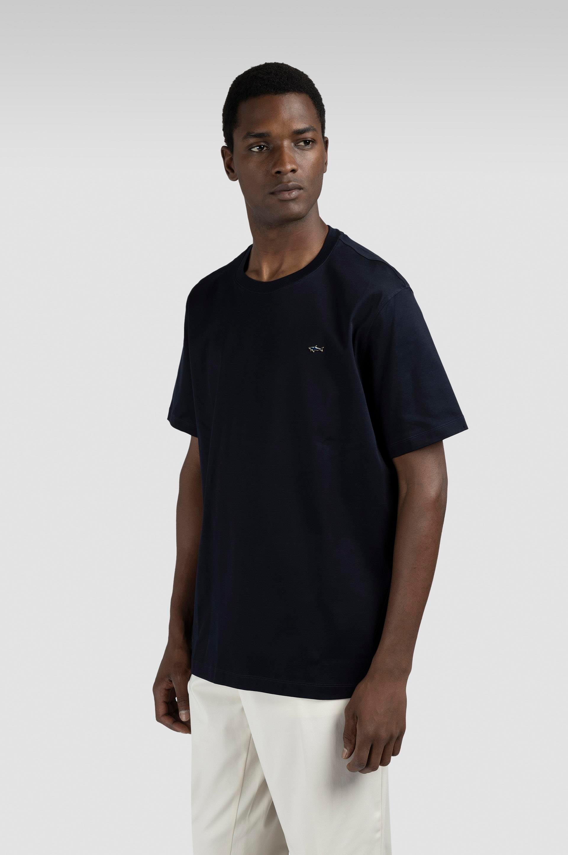 Paul Shark Paul Shark Erkek Regular Fit Yuvarlak Yakalı %100 Pamuklu Shark Logolu Kısa Kollu Lacivert-Gold T-Shirt 15311610-50E