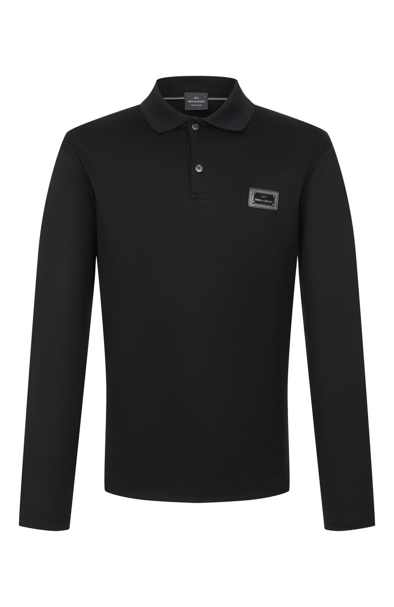 Paul Shark Paul Shark Erkek Regular Fit Pamuklu Logo Etiketli Uzun Kollu Siyah Polo Yaka T-Shirt 16311728A-11D