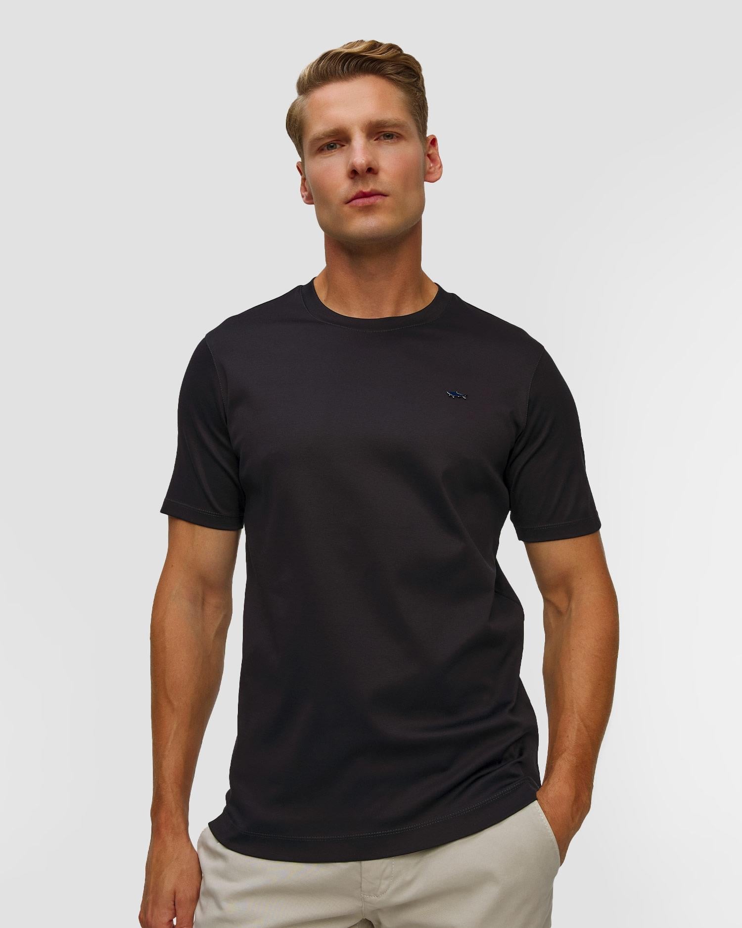 Paul Shark Paul Shark Erkek Regular Fit Yuvarlak Yakalı %100 Pamuklu Shark Logolu Kısa Kollu Lacivert-Gümüş T-Shirt 15311610-50F