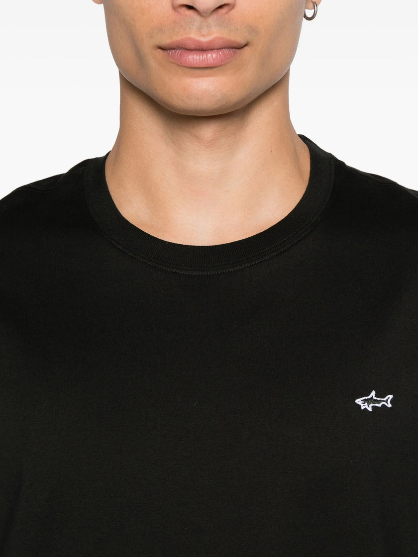 Paul Shark Paul Shark Erkek Regular Fit Ribanalı Yakalı Metalik Logo Detaylı Pamuklu Kısa Kollu Siyah T-Shirt 99311005A-011