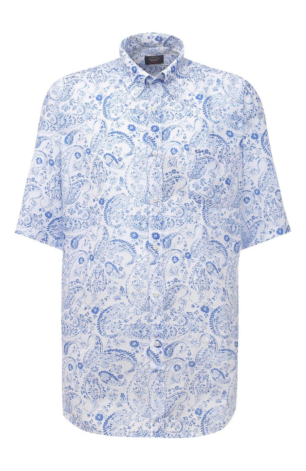 Paul Shark Paul Shark Erkek Regular Fit Desenli Kısa Kollu Beyaz-Mavi Gömlek 21413427-001