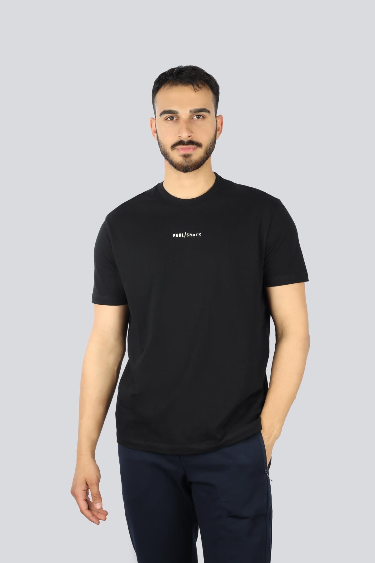 Paul Shark Paul Shark Erkek Regular Fit Yuvarlak Yaka İnce %100 Pamuklu Kısa Kollu Siyah T-Shirt 25411060-011