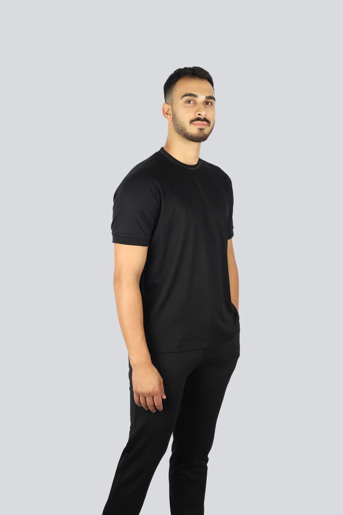 Paul Shark Paul Shark Erkek Regular Fit Pamuklu Yuvarlak Yakalı Shark Logo İşlemeli Kısa Kollu Siyah-Gümüş T-Shirt 15311627-11D