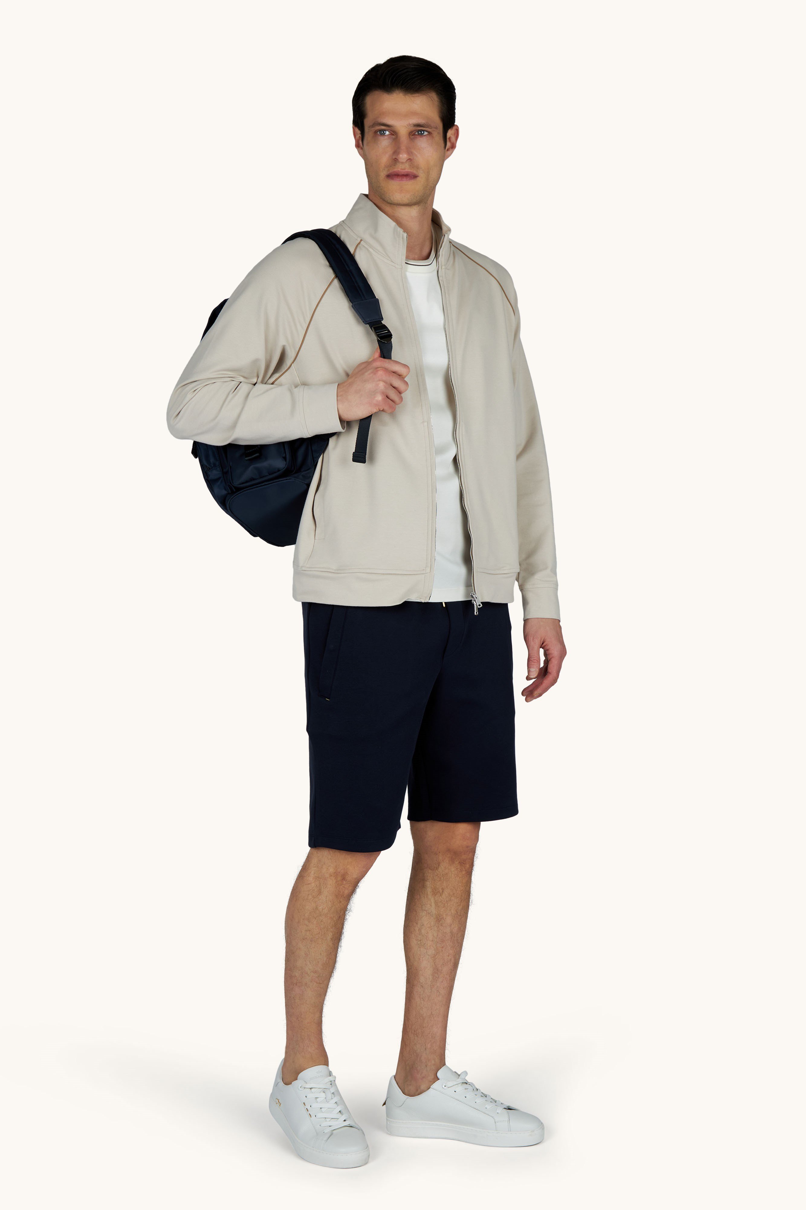 Paul Shark Paul Shark Erkek Regular Fit Fermuar Kapamalı Dik Yaka Uzun Kollu Bej Sweatshirt 26411840-348