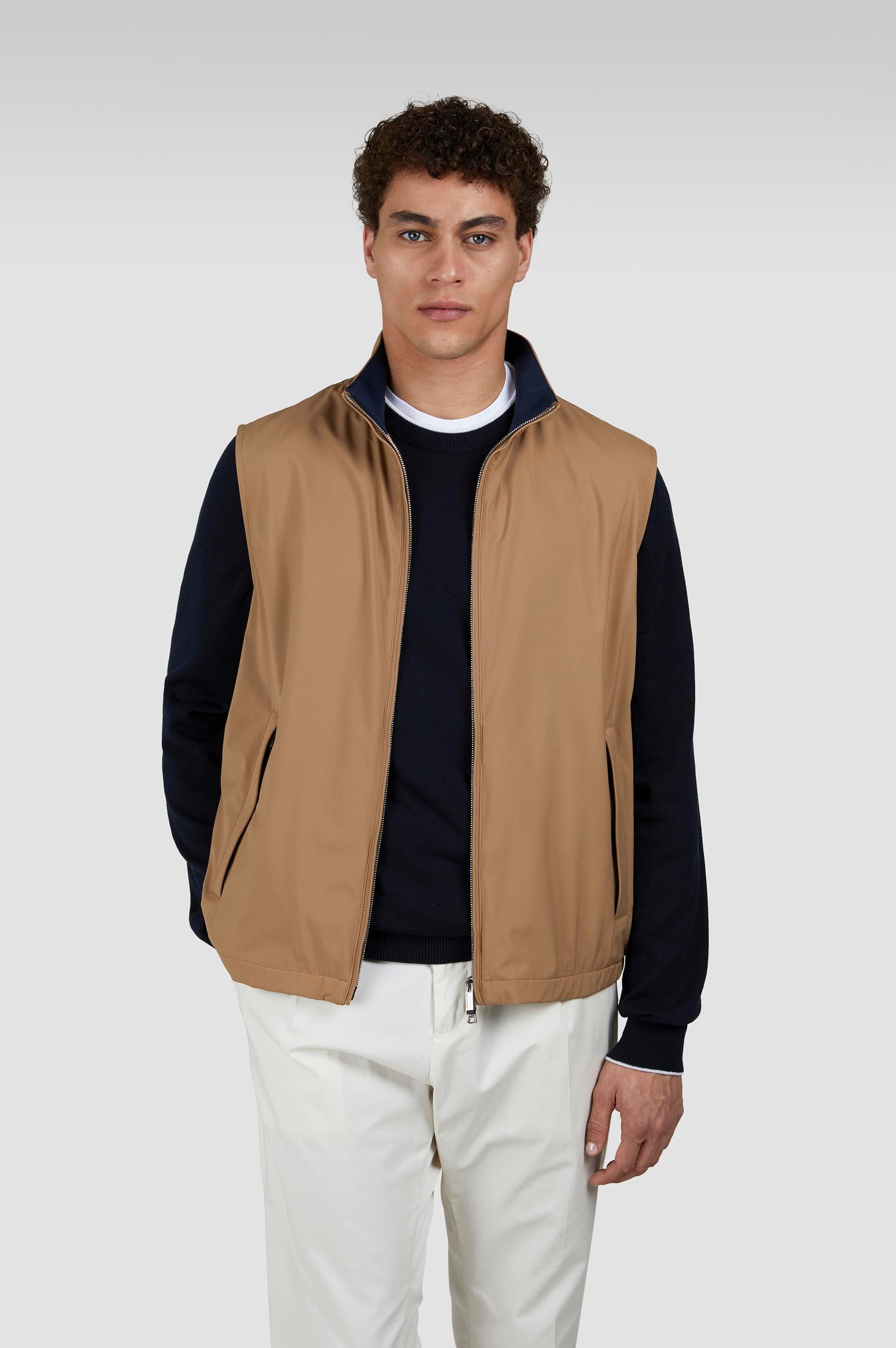 Paul Shark Paul Shark Erkek Regular Fit Dik Yaka Fermuarlı İç Cepli Kahverengi Yelek 25412621-627