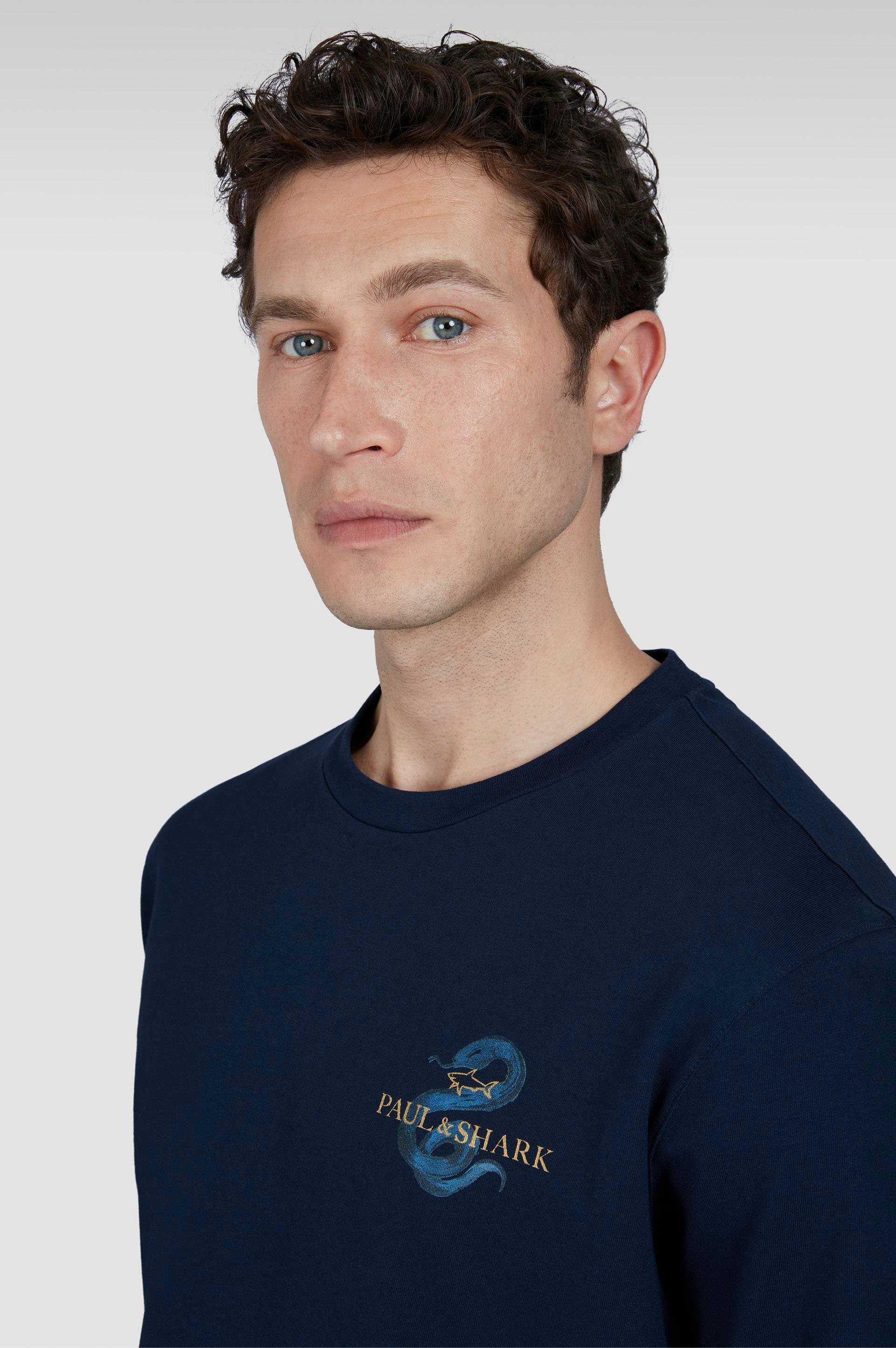 Paul Shark Paul Shark Erkek Regular Fit Grafik Baskılı Pamuklu Yuvarlak Yaka Kısa Kollu Lacivert T-Shirt 25411101-013