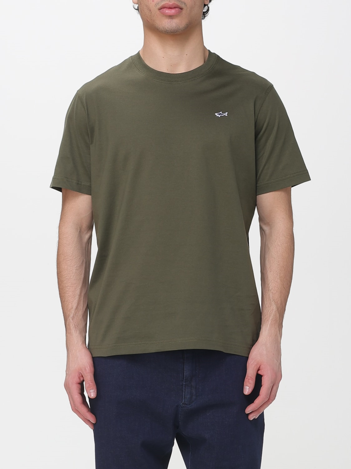 Paul Shark Paul Shark Erkek Regular Fit Ribanalı Yakalı Metalik Logo Detaylı Pamuklu Kısa Kollu Haki T-Shirt 99311005-089