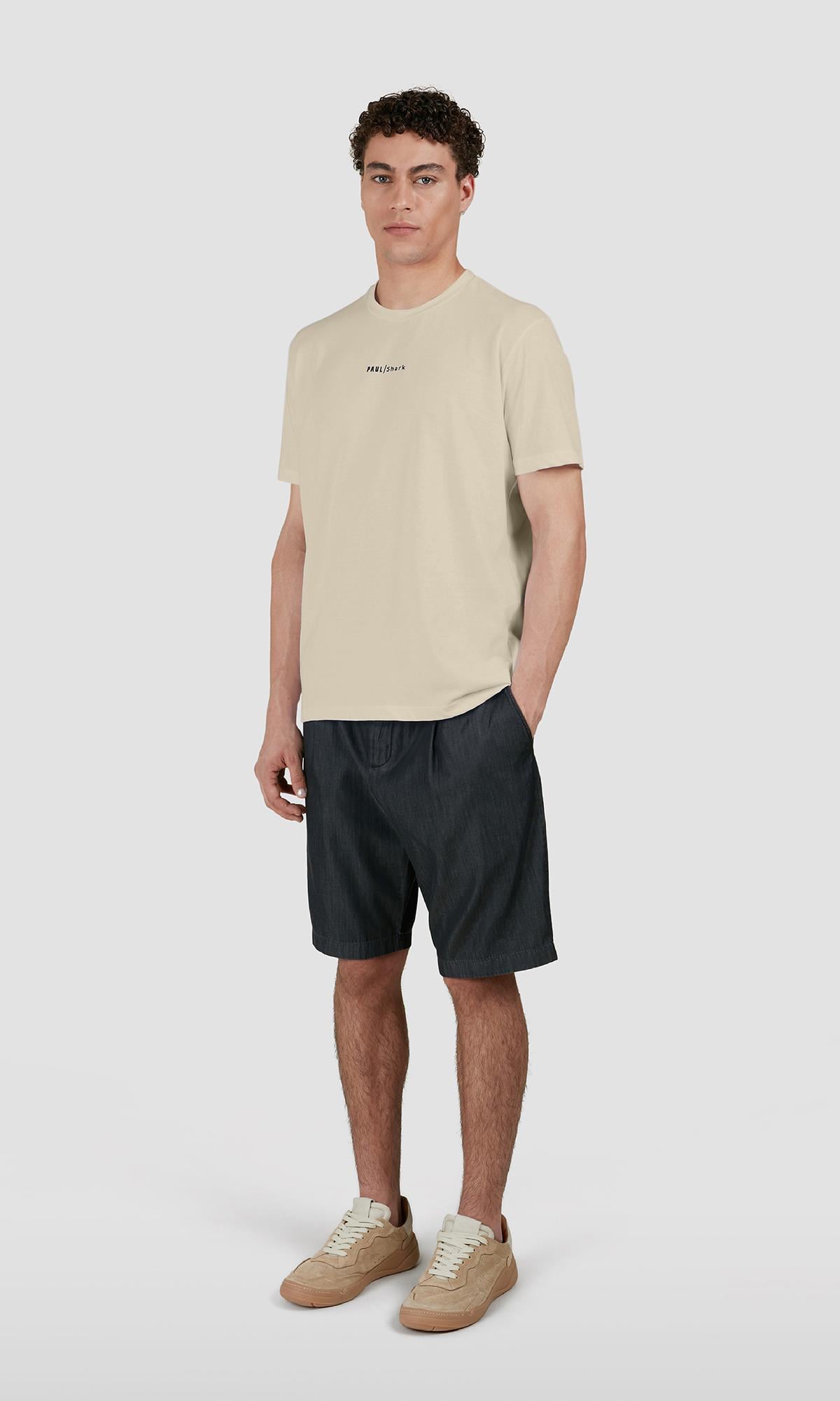 Paul Shark Paul Shark Erkek Regular Fit Yuvarlak Yaka İnce %100 Pamuklu Kısa Kollu Bej T-Shirt 25411060-348