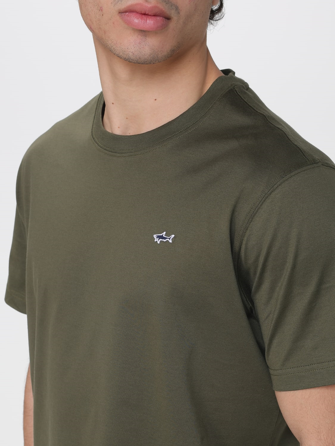 Paul Shark Paul Shark Erkek Regular Fit Ribanalı Yakalı Metalik Logo Detaylı Pamuklu Kısa Kollu Haki T-Shirt 99311005-089