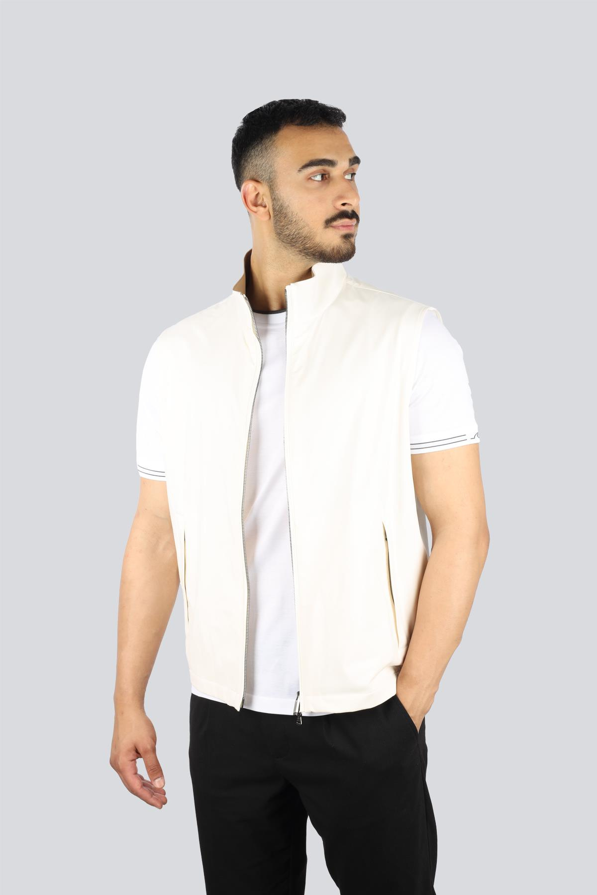 Paul Shark Paul Shark Erkek Regular Fit Dik Yaka Fermuarlı İç Cepli Bej Yelek 25412621-629