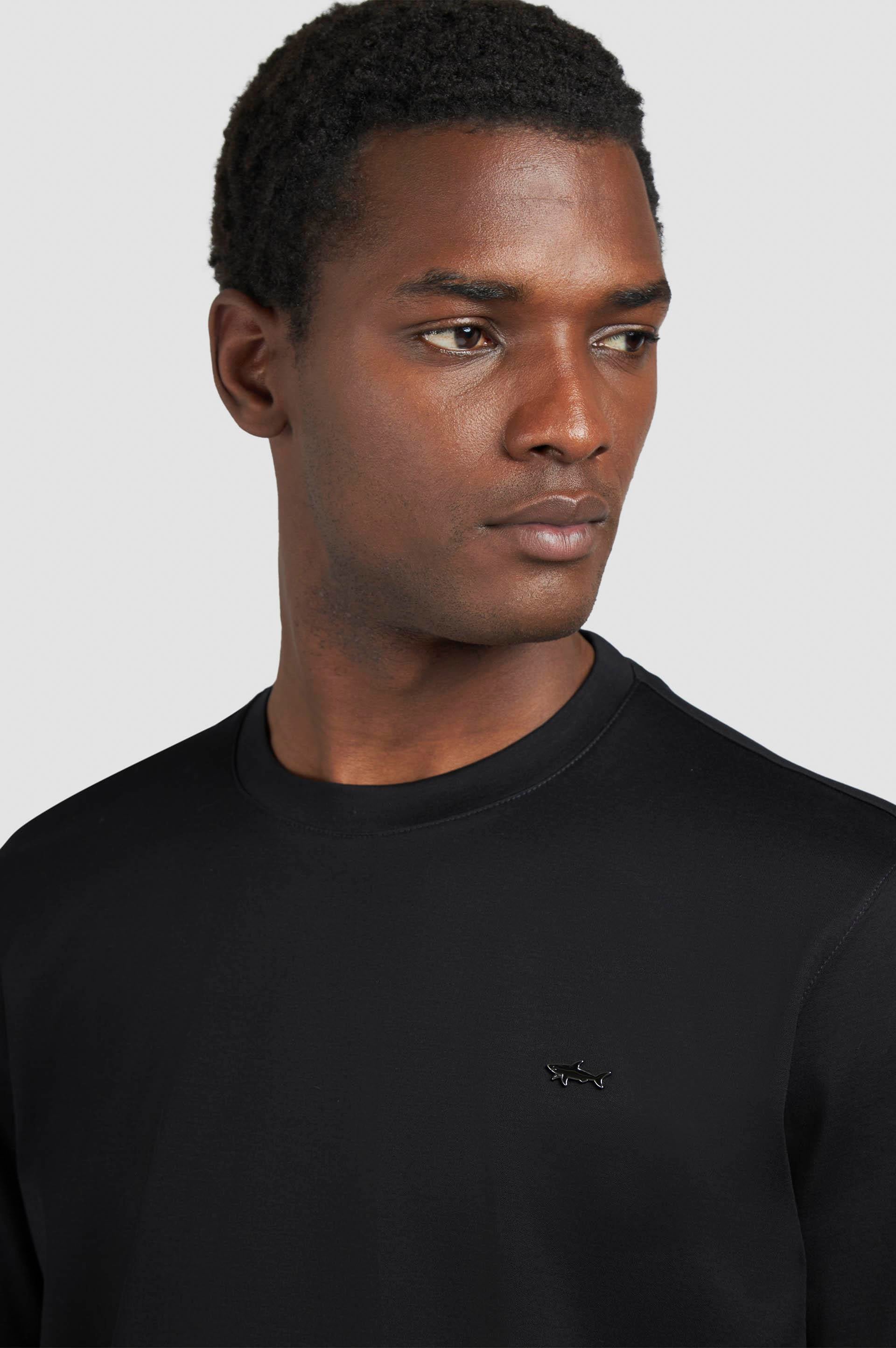 Paul Shark Paul Shark Erkek Regular Fit Yuvarlak Yakalı %100 Pamuklu Shark Logolu Kısa Kollu Siyah-Gümüş T-Shirt 15311610-11D