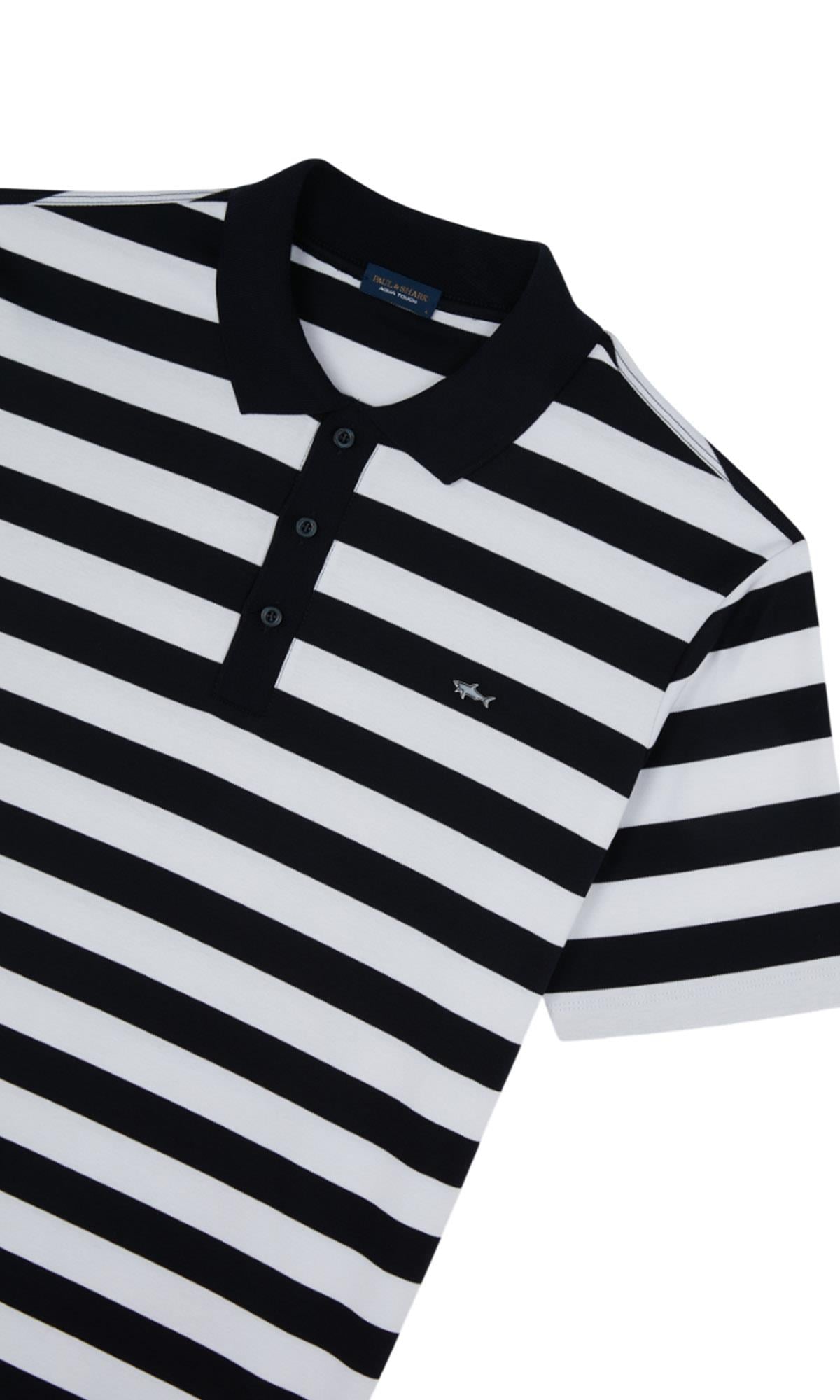 Paul Shark Paul Shark Erkek Regular Fit Yatay Çizgili %100 Pamuklu Kısa Kollu Lacivert-Beyaz Polo Yaka T-Shirt 15311749-321