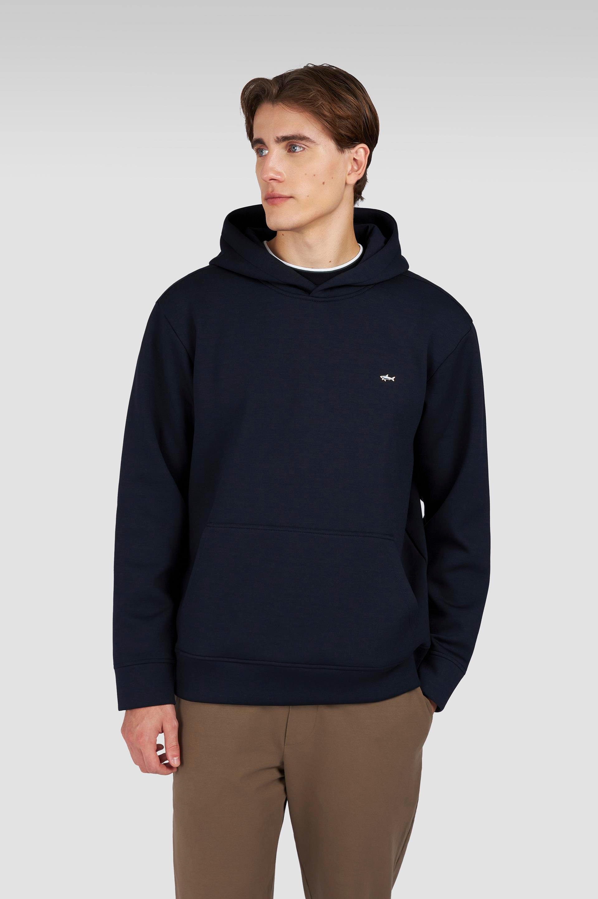 Paul Shark Paul Shark Erkek Regular Fit Kapüşonlu Yaka Shark Logo Detaylı Uzun Kollu Lacivert-Gold Sweatshirt 15311851-50E