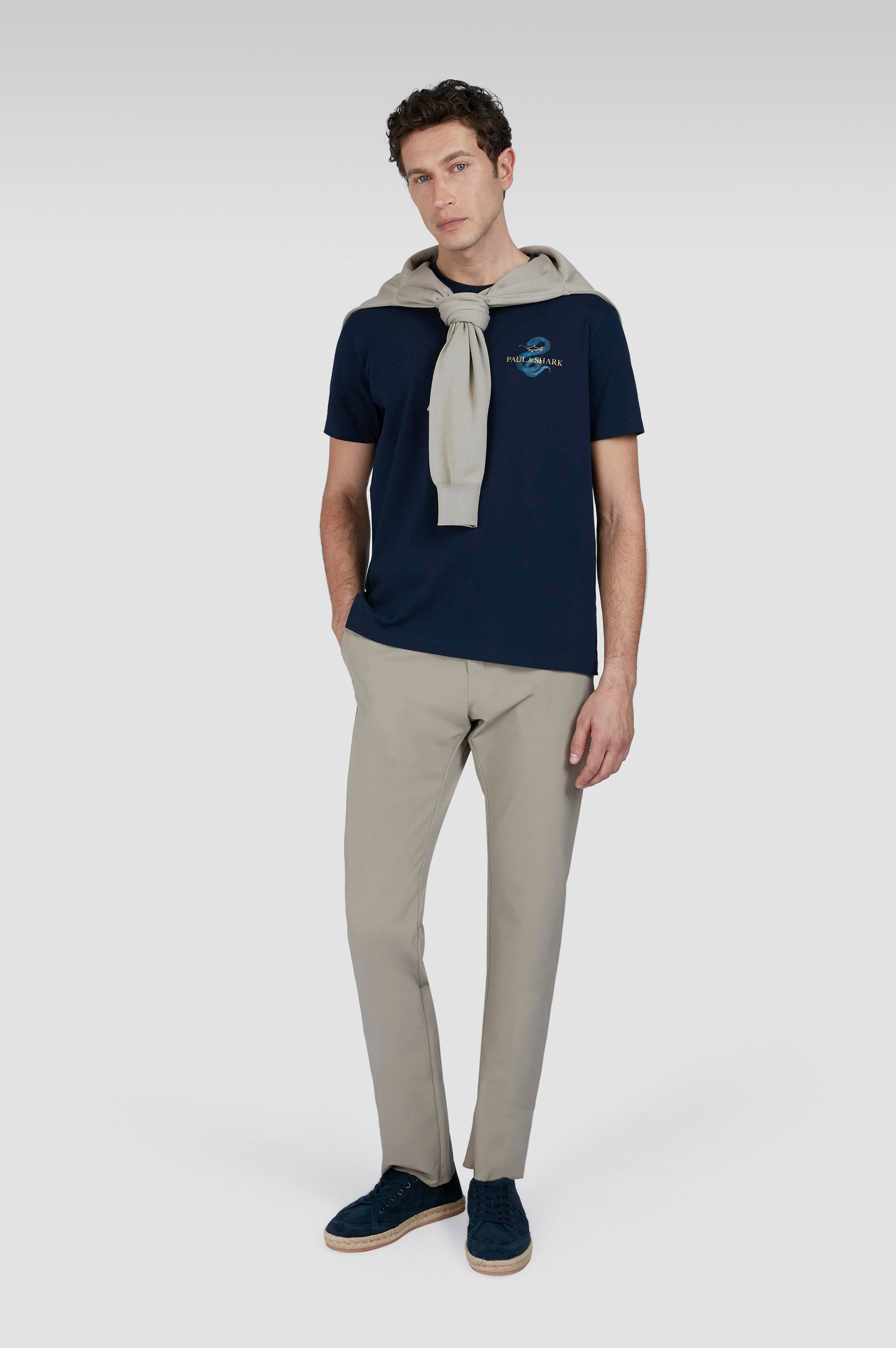 Paul Shark Paul Shark Erkek Regular Fit Grafik Baskılı Pamuklu Yuvarlak Yaka Kısa Kollu Lacivert T-Shirt 25411101-013