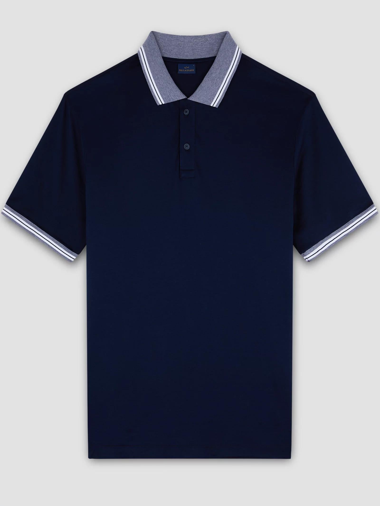 Paul Shark Paul Shark Erkek Regular Fit Yakası ve Kolları Şerit Çizgili Pamuklu Kısa Kollu Lacivert Polo Yaka T-Shirt 25411310-013