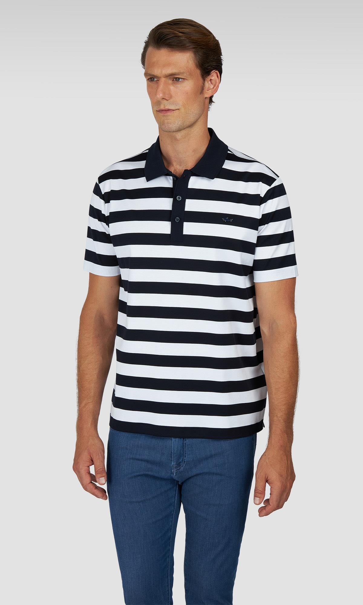 Paul Shark Paul Shark Erkek Regular Fit Yatay Çizgili %100 Pamuklu Kısa Kollu Lacivert-Beyaz Polo Yaka T-Shirt 15311749-321
