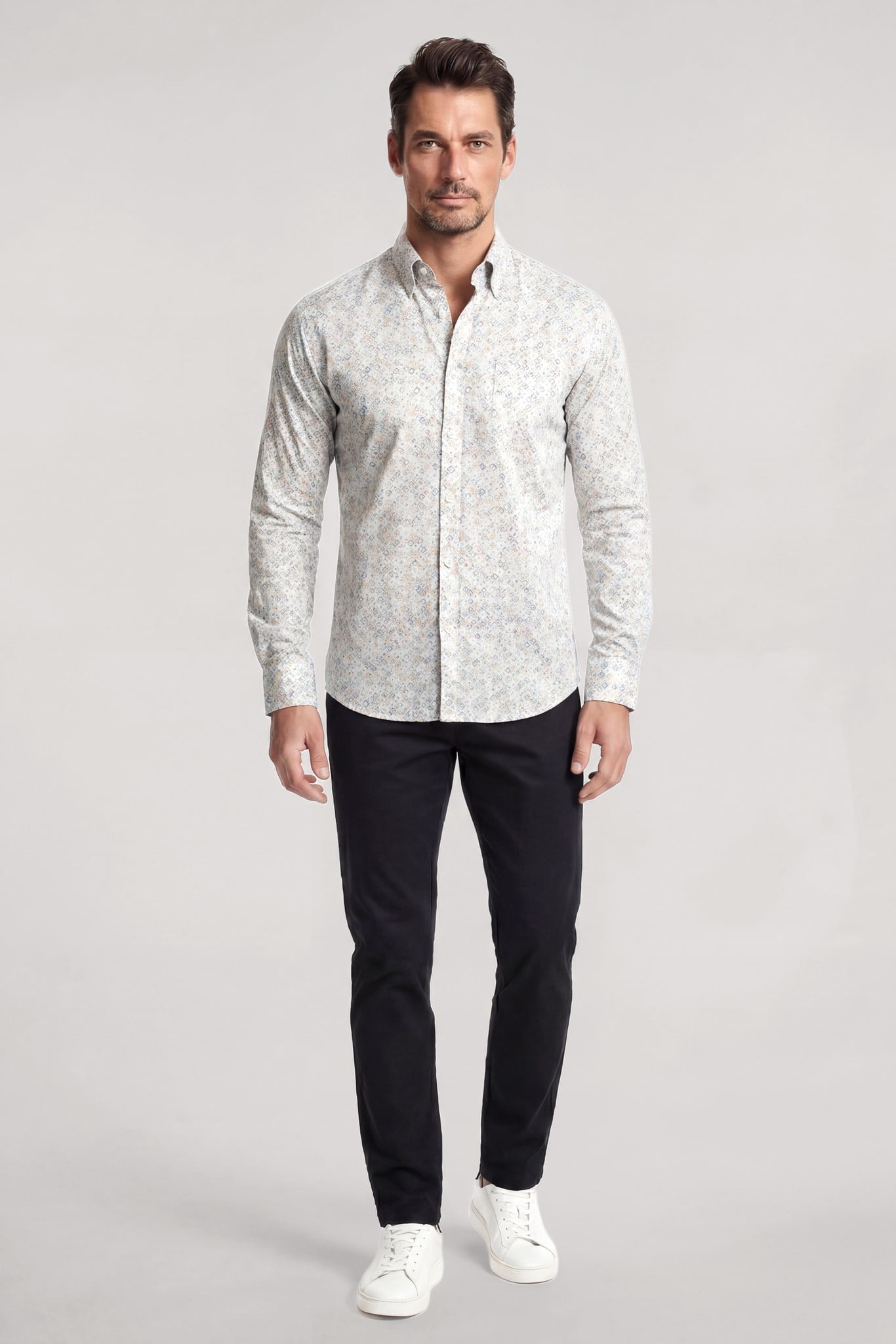 Paul Shark Paul Shark Erkek Slim Fit Desenli Cep Detaylı Uzun Kollu Keten Bej Gömlek 26413098-G61