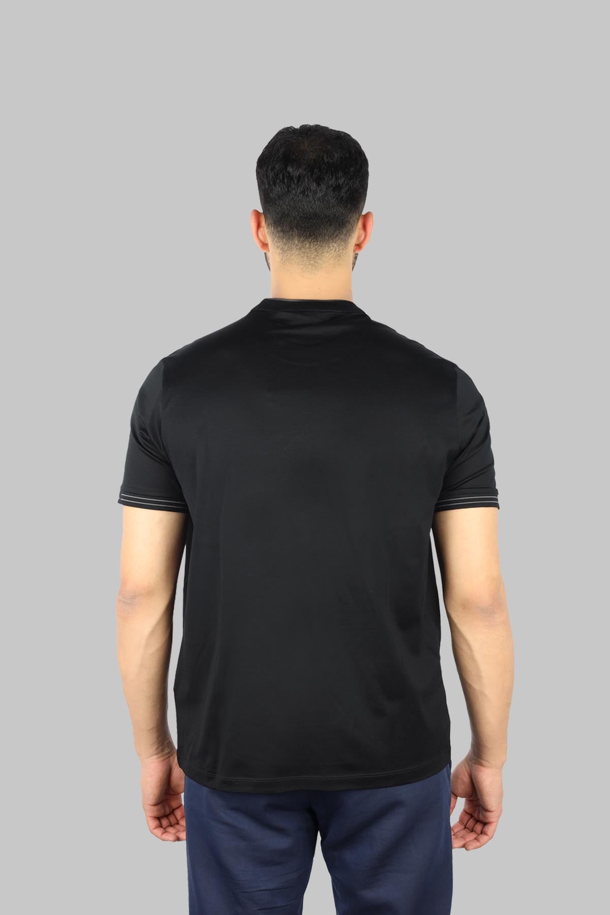 Paul Shark Paul Shark Erkek Yuvarlak Yakalı Kolu Yüzgeç Detaylı Pamuklu Siyah T-Shirt 25411017-11D