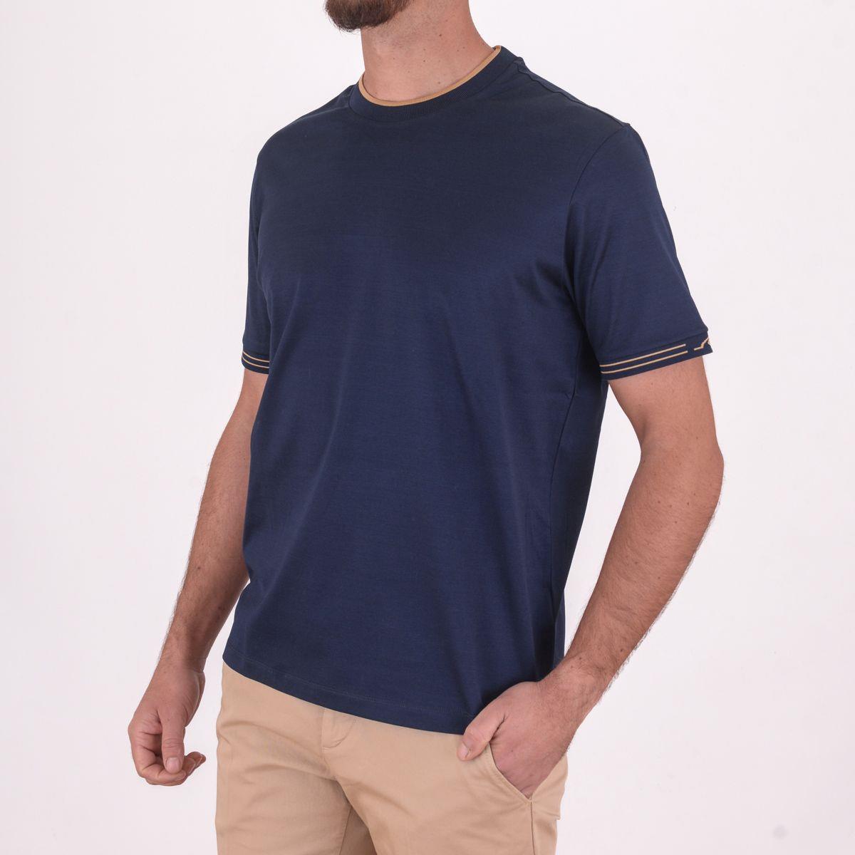 Paul Shark Paul Shark Erkek Yuvarlak Yakalı Kolu Yüzgeç Detaylı Pamuklu Lacivert-Beyaz T-Shirt 25411017-13E