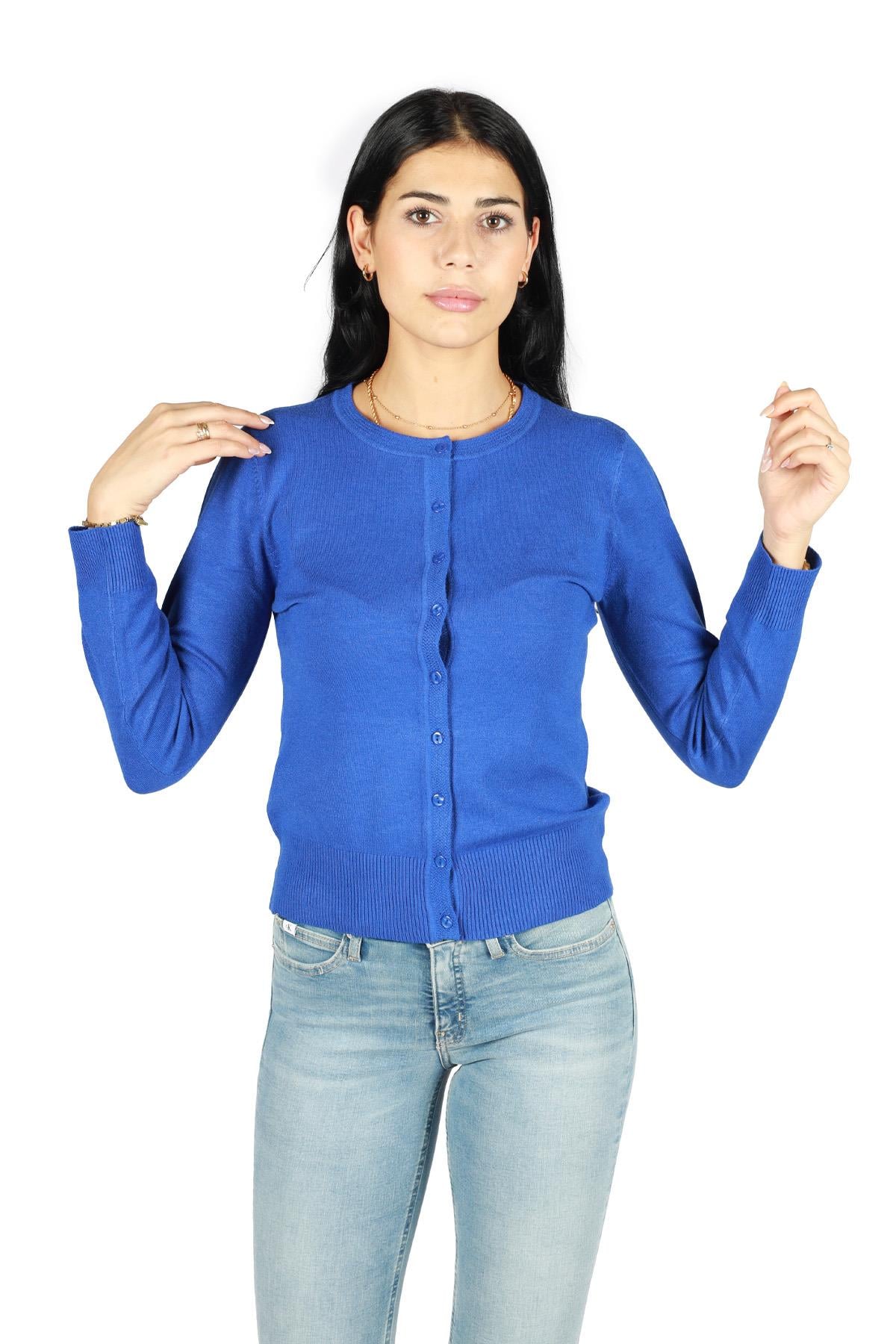 Sempre Sempre Kadın Pamuklu Regular Fit Yuvarlak Yaka Saks Kazak 8003TRKB-SAKS