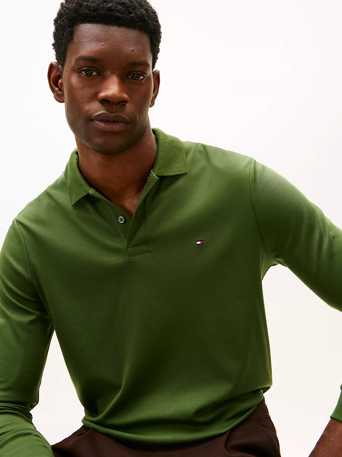 Tommy Hilfiger Tommy Hilfiger Erkek %100 Pamuklu Normal Kesim Uzun Kollu Yeşil Polo Yaka T-Shirt MW0MW37317-L01