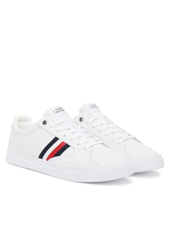 Tommy Hilfiger Tommy Hilfiger Erkek Bayrak Logolu Düz ve Rahat Taban %100 Deri Beyaz Sneaker FM0FM05628-YBS