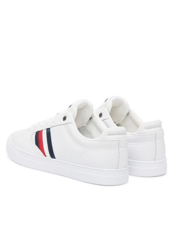 Tommy Hilfiger Tommy Hilfiger Erkek Bayrak Logolu Düz ve Rahat Taban %100 Deri Beyaz Sneaker FM0FM05628-YBS