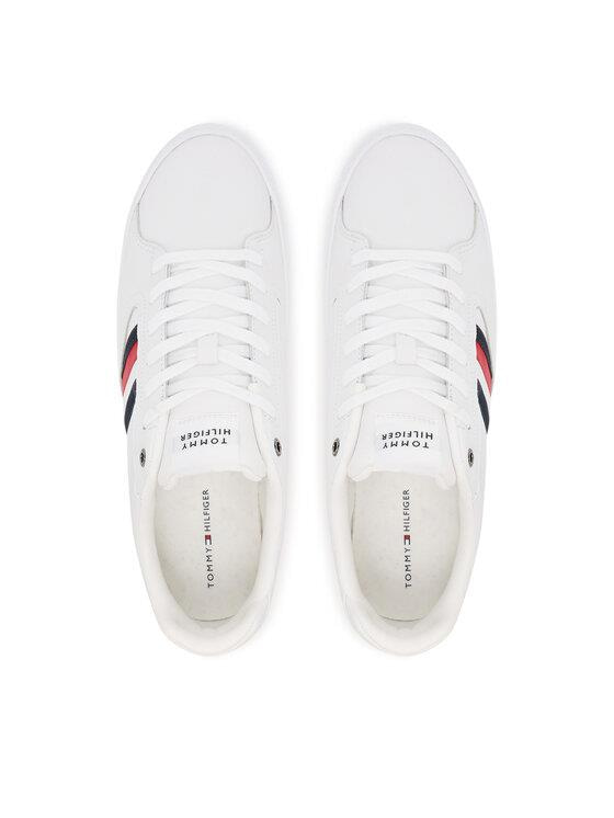 Tommy Hilfiger Tommy Hilfiger Erkek Bayrak Logolu Düz ve Rahat Taban %100 Deri Beyaz Sneaker FM0FM05628-YBS