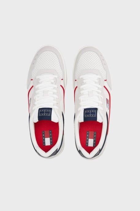 Tommy Hilfiger Tommy Hilfiger Erkek Bayrak Logolu %100 Deri Nefes Alabilir Üst Yüzeyli Mavi Sneaker EM0EM01585-0G1