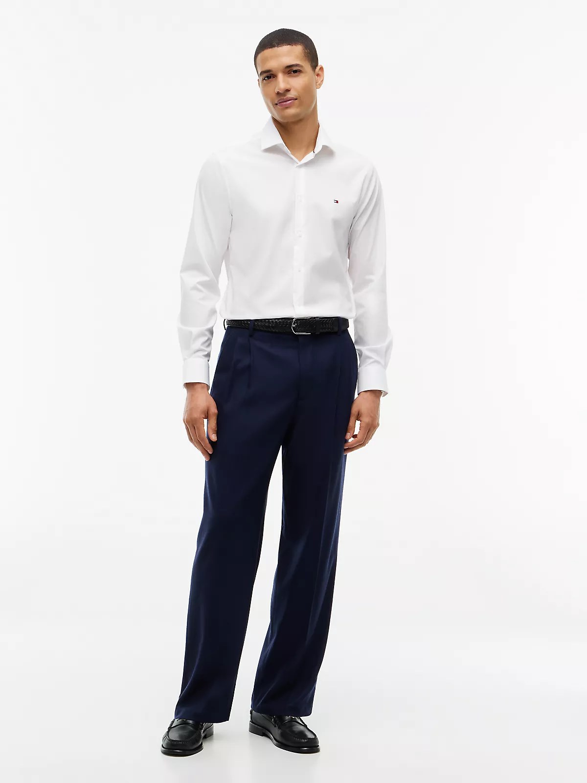 Tommy Hilfiger Tommy Hilfiger Erkek Dar Kesim Organik Pamuklu Logo Detaylı Uzun Kollu Beyaz Gömlek MW0MW43122-YBR