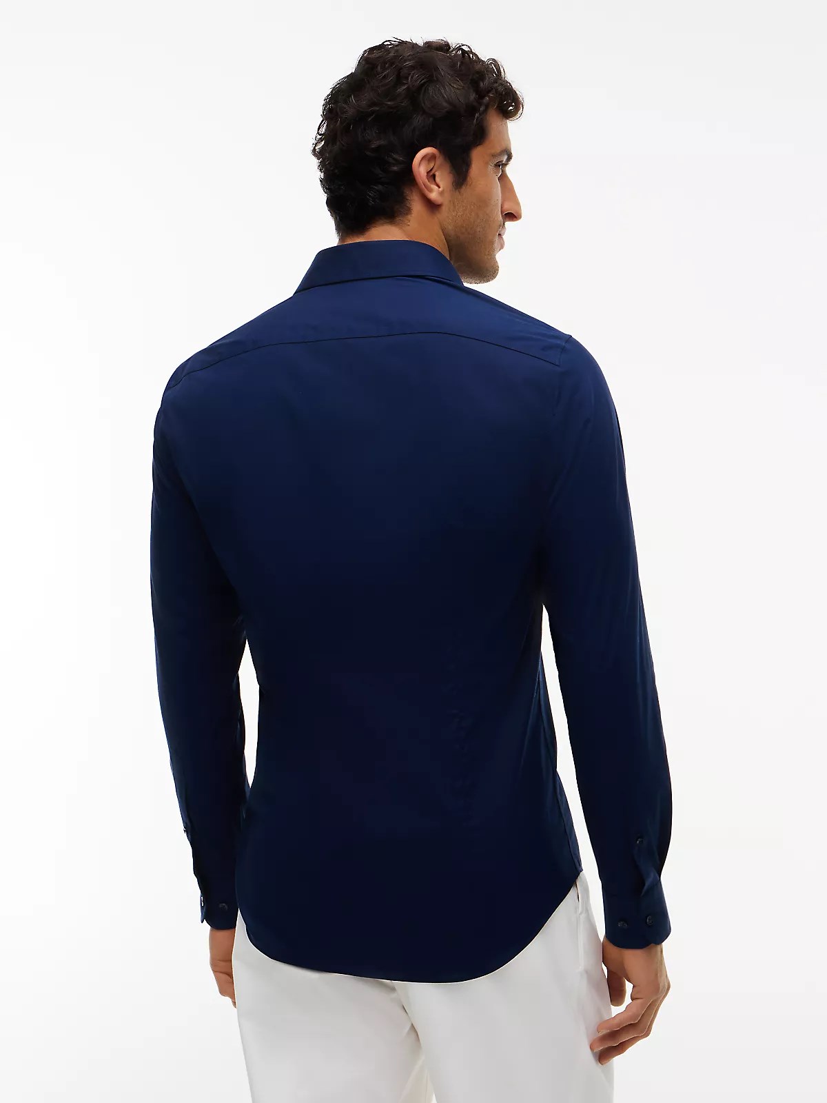 Tommy Hilfiger Tommy Hilfiger Erkek Dar Kesim Organik Pamuklu Logo Detaylı Uzun Kollu Lacivert Gömlek MW0MW43122-DCC