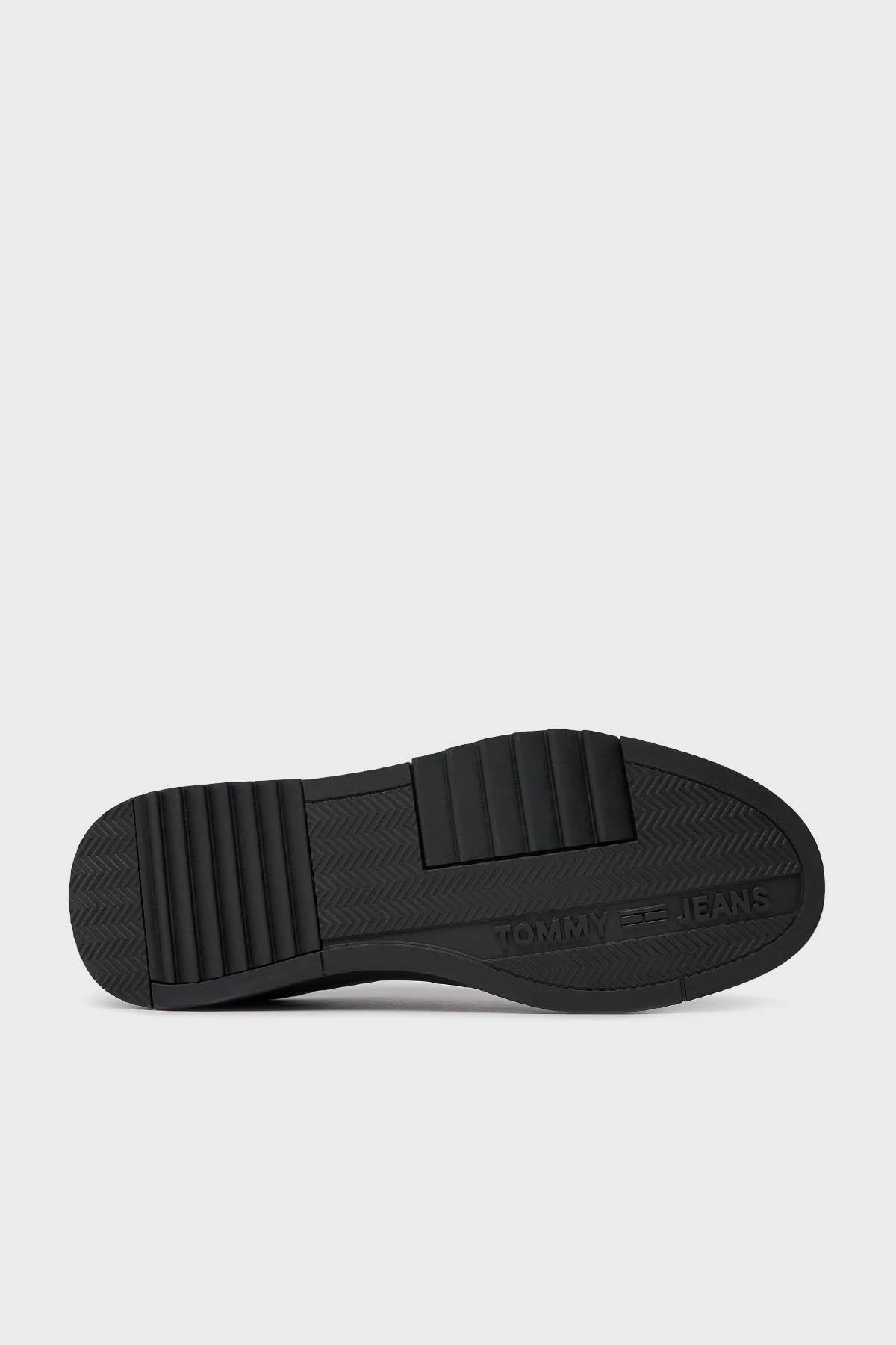 TOMMY HILFIGER Tommy Hilfiger Erkek Deri Marka Logolu Rahat Taban Normal Kalıp Siyah Sneaker EM0EM01397-BDS