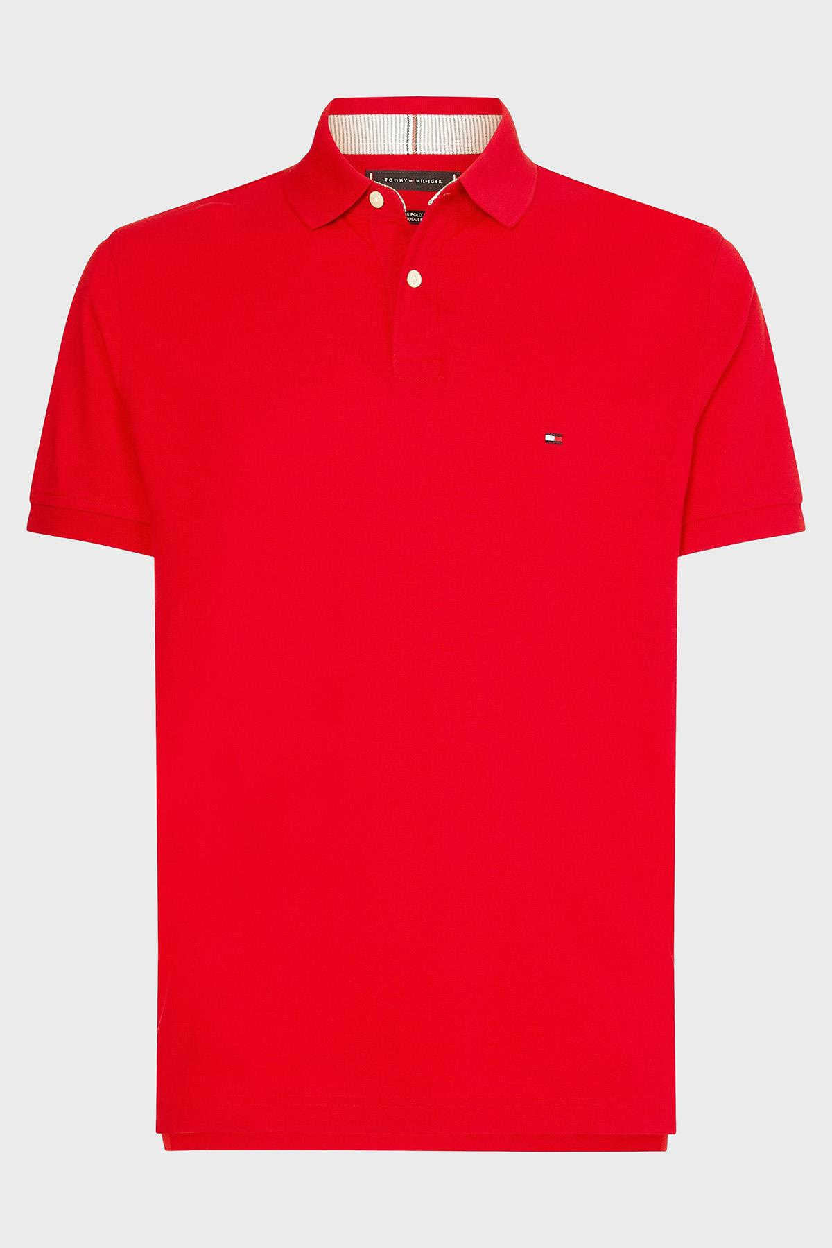 Tommy Hilfiger Tommy Hilfiger Erkek Dokuma Polo Yaka Kısa Kol Günlük Kırmızı Polo Yaka T-Shirt MW0MW17770-XLG