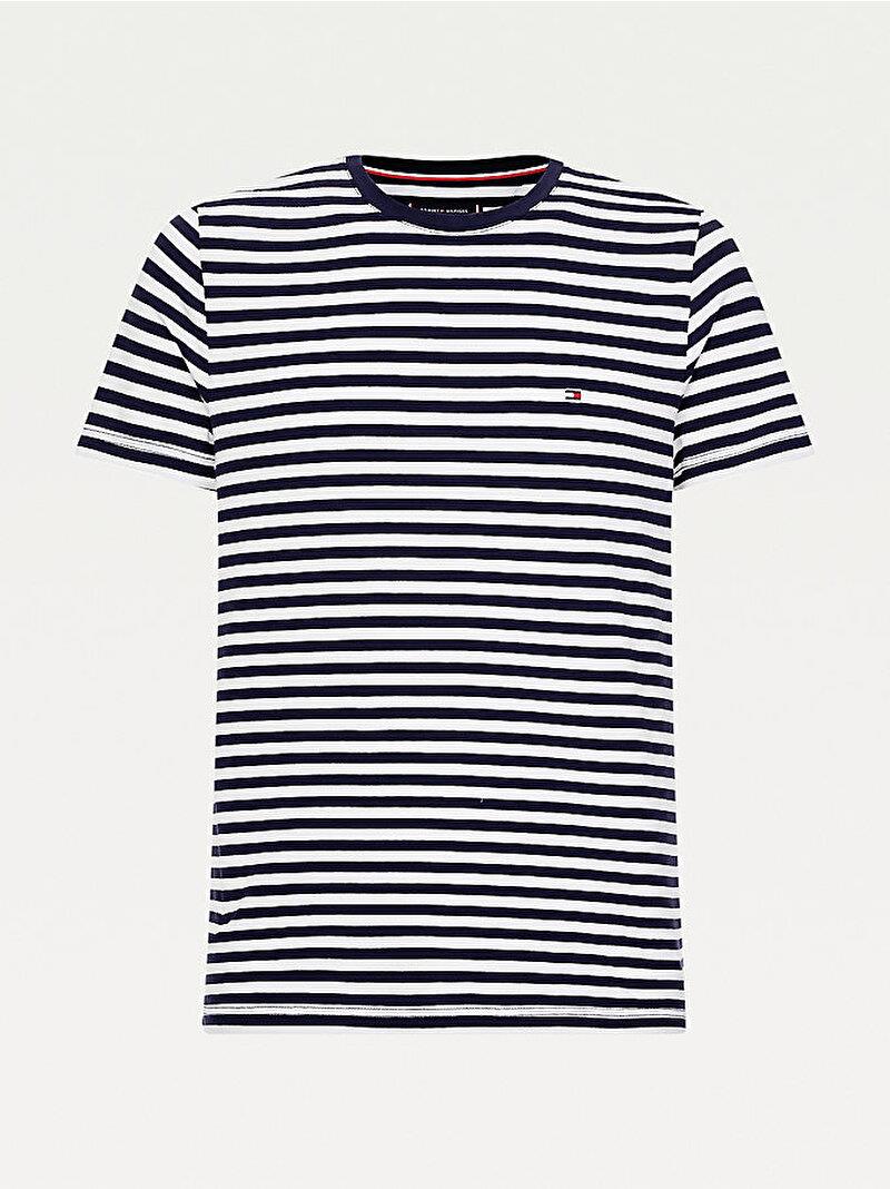 Tommy Hilfiger Tommy Hilfiger Erkek Dokuma Kumaş Kısa Kol Düz Model Mavi-Beyaz T-Shirt MW0MW10800-0A6